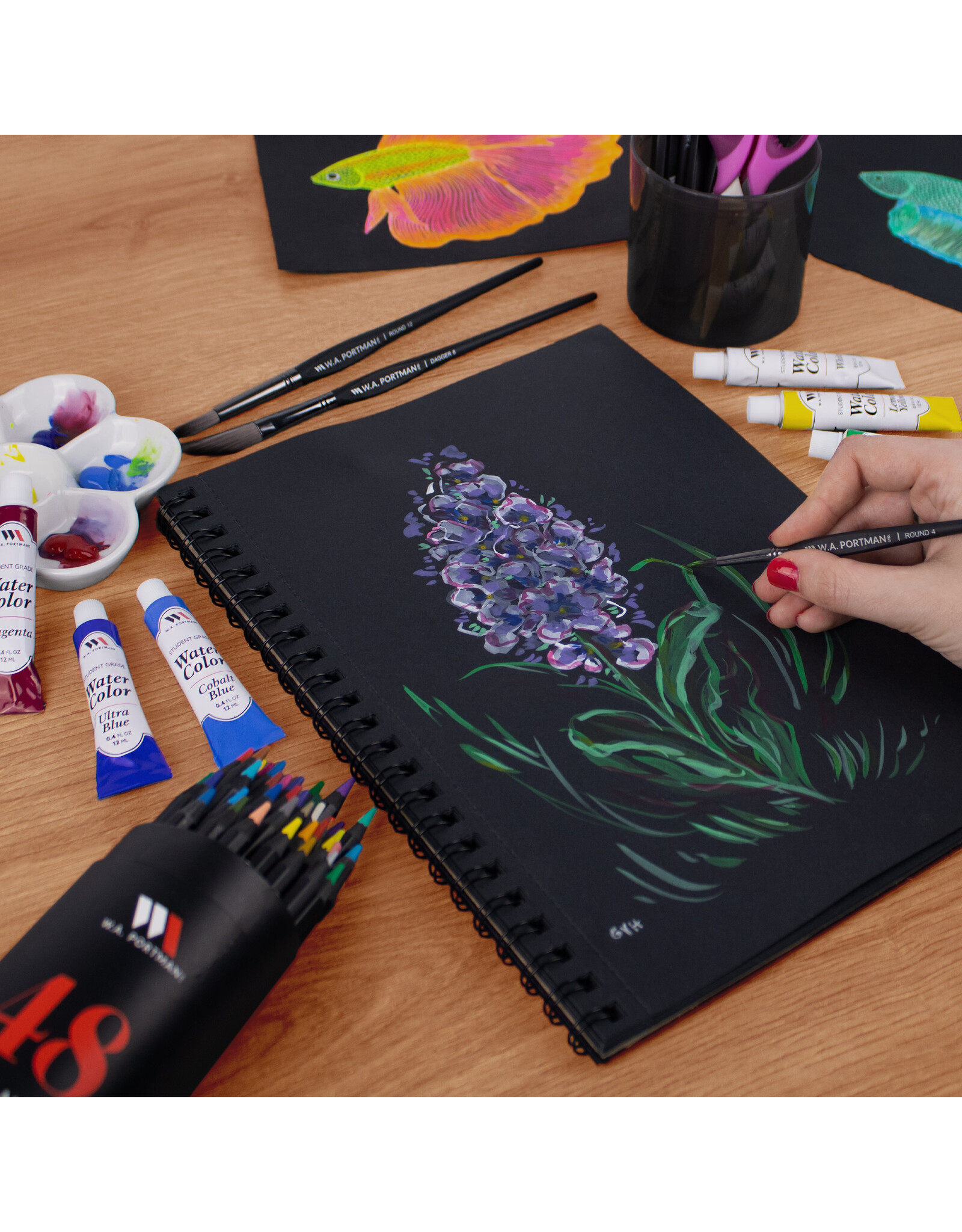 W.A. Portman WA Portman Black Paper Sketchbook A4 (8.3" x 11.7") – 60 Pages (30 Sheets) 140 GSM Acid-Free Black Book Marker Paper