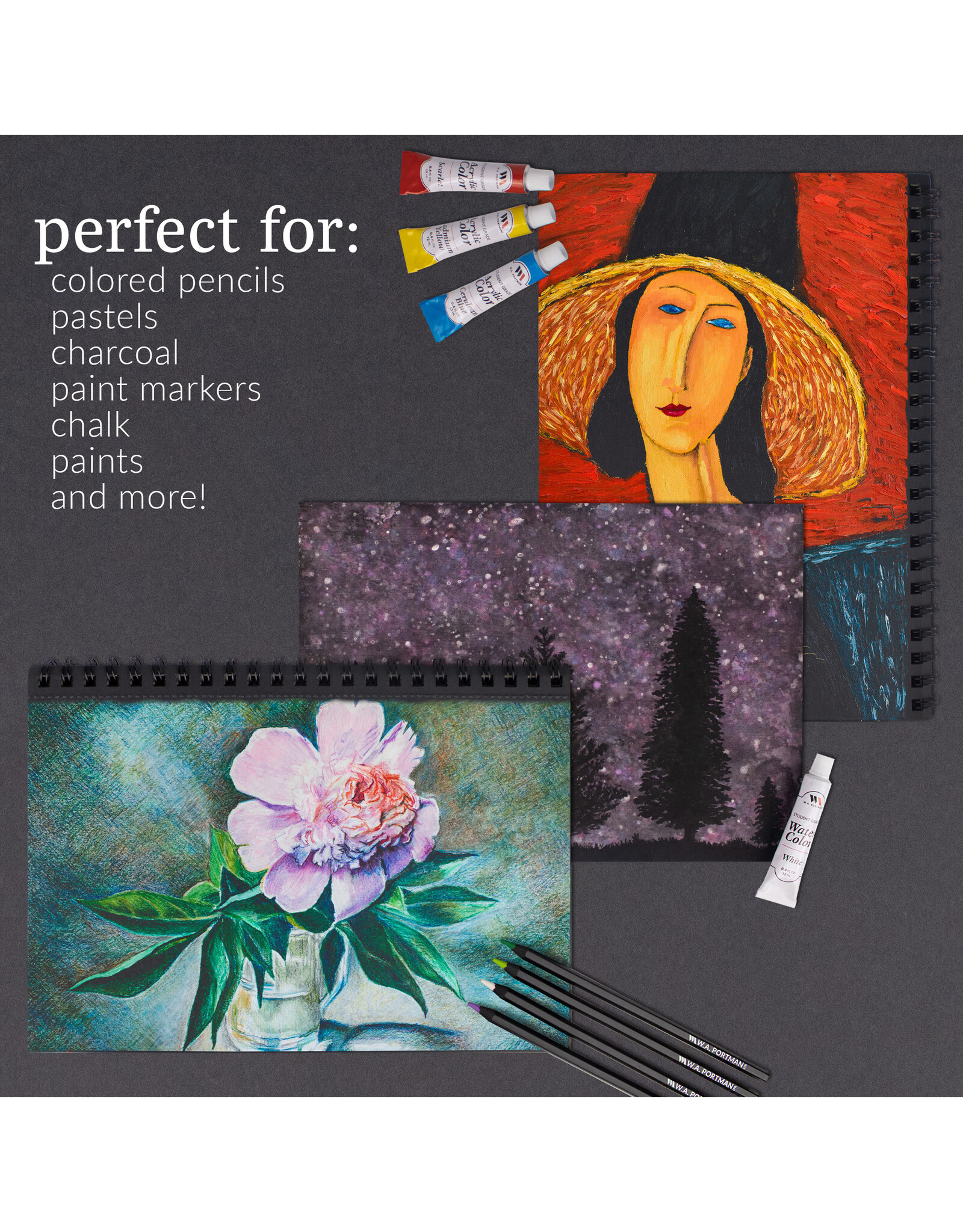 W.A. Portman WA Portman Black Paper Sketchbook 2-Pack A4 (8.3" x 11.7") – 60 Pages (30 Sheets) 140 GSM Acid-Free Black Book Marker Paper