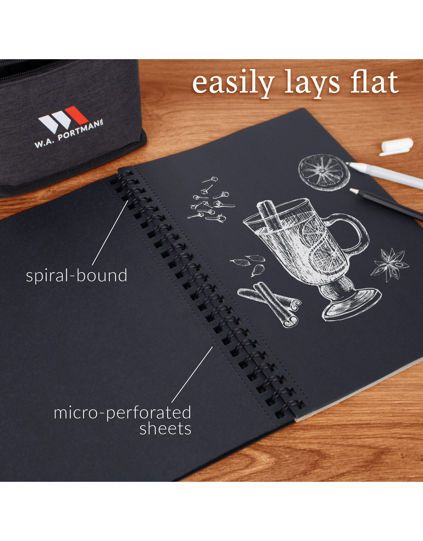 W.A. Portman WA Portman Black Paper Sketchbook 2-Pack A4 (8.3" x 11.7") – 60 Pages (30 Sheets) 140 GSM Acid-Free Black Book Marker Paper