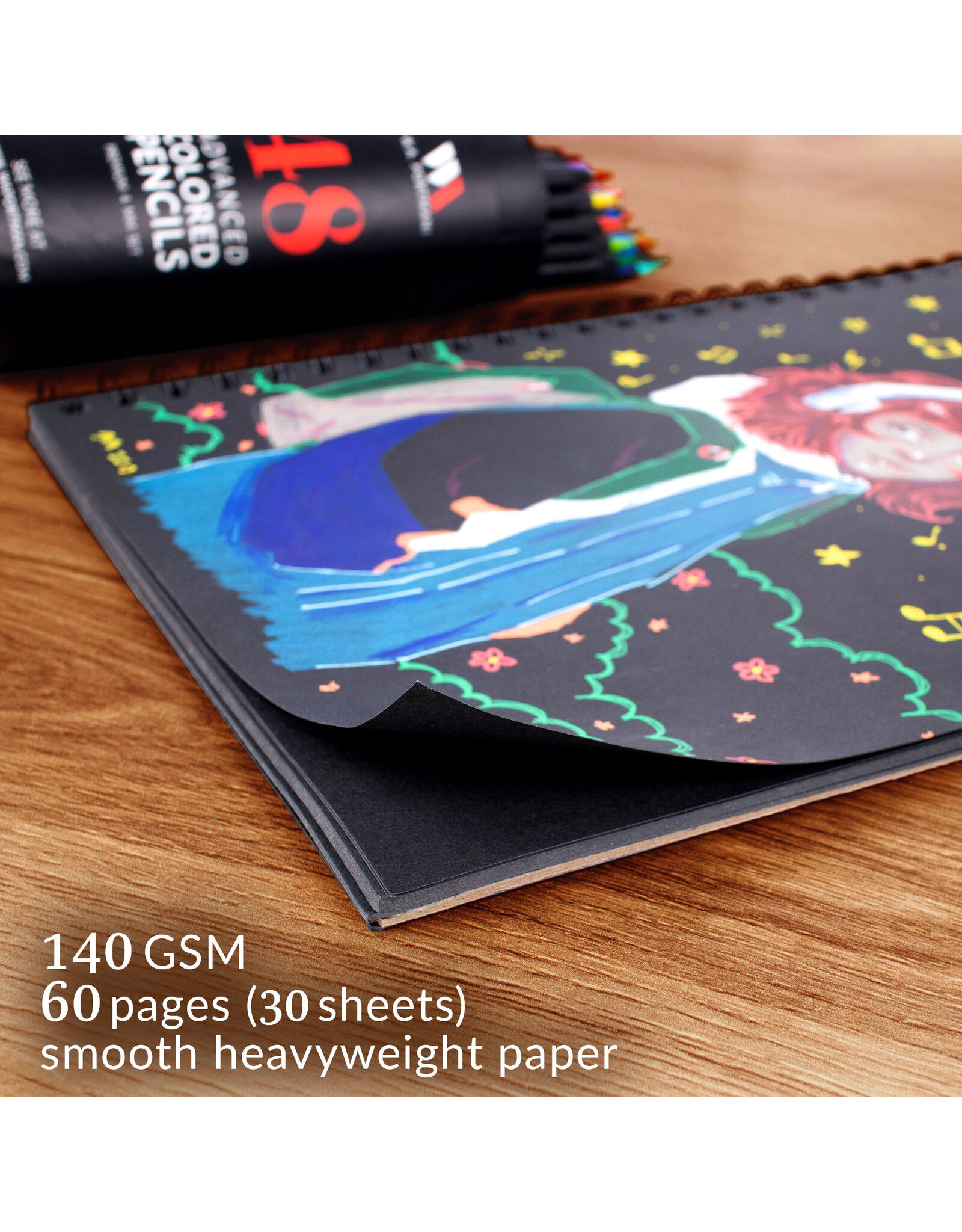 W.A. Portman WA Portman Black Paper Sketchbook 2-Pack A4 (8.3" x 11.7") – 60 Pages (30 Sheets) 140 GSM Acid-Free Black Book Marker Paper