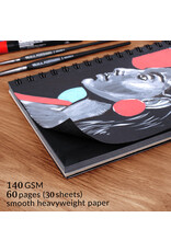 W.A. Portman WA Portman Black Paper Sketchbook A5 (6" x 8.25") – 60 Pages (30 Sheets)140 GSM Acid-Free Black Sketchbook for Drawing