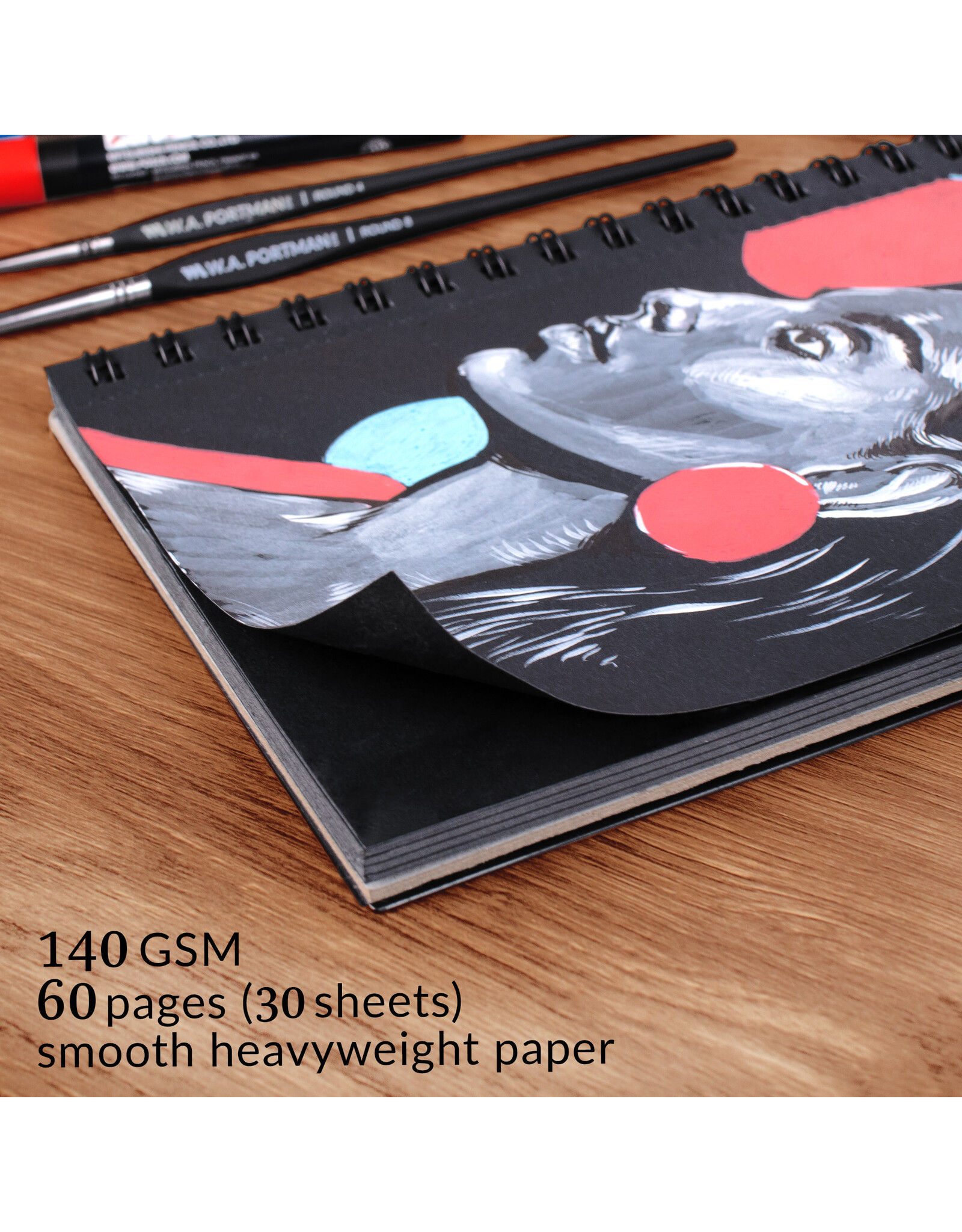 W.A. Portman WA Portman Black Paper Sketchbook A5 (6" x 8.25") – 60 Pages (30 Sheets)140 GSM Acid-Free Black Sketchbook for Drawing