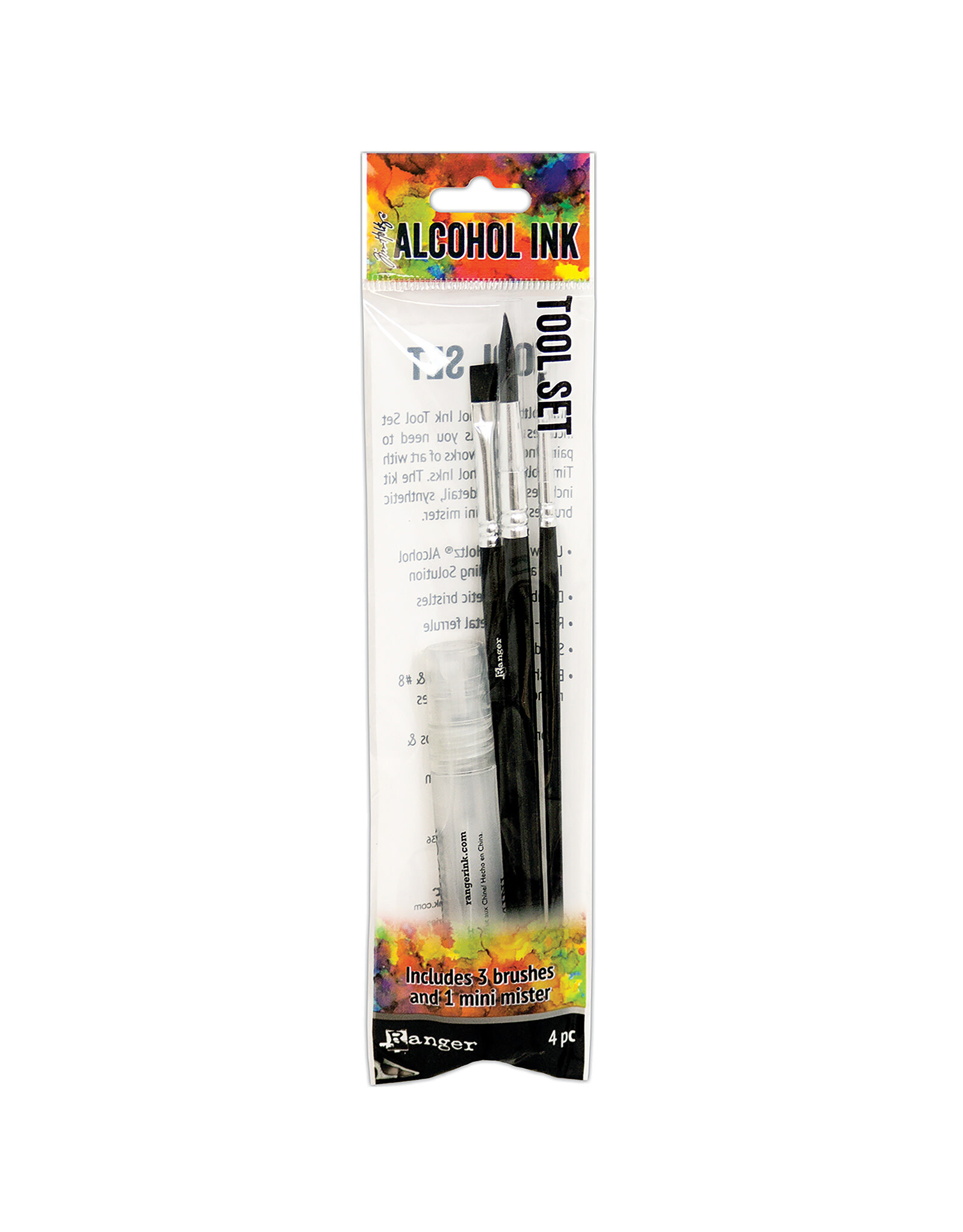 Ranger Ink Tim Holtz Alcohol Ink Tool Set: #2 & #8 Round and #6 Flat Synthetic Brushes & Mini Mister