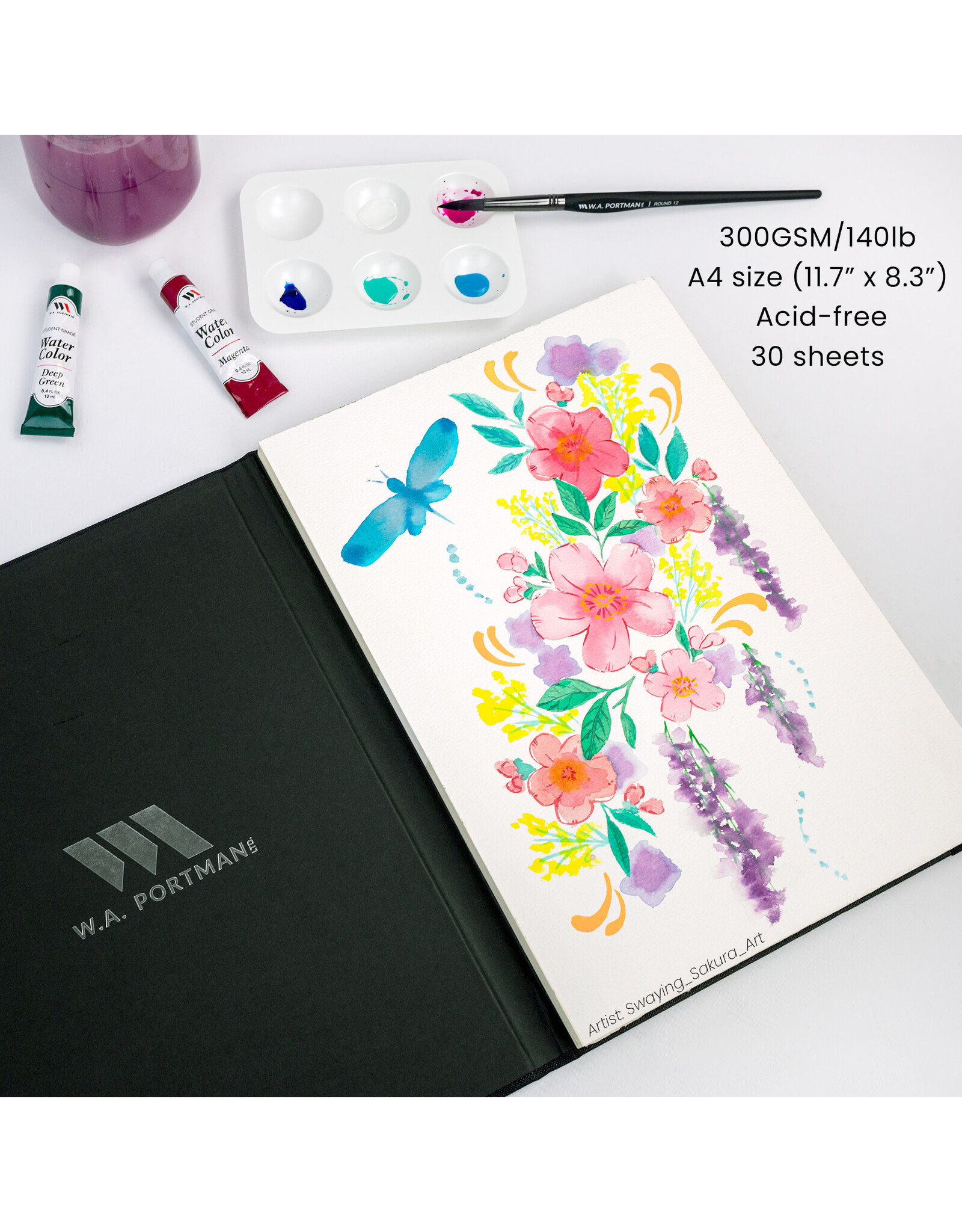 W.A. Portman WA Portman Cold Press Watercolor Paper Block A4 (11.3" x 8.3") – Acid-Free 300GSM/140LB 100% Cotton Watercolor Paper with Waterproof Cover
