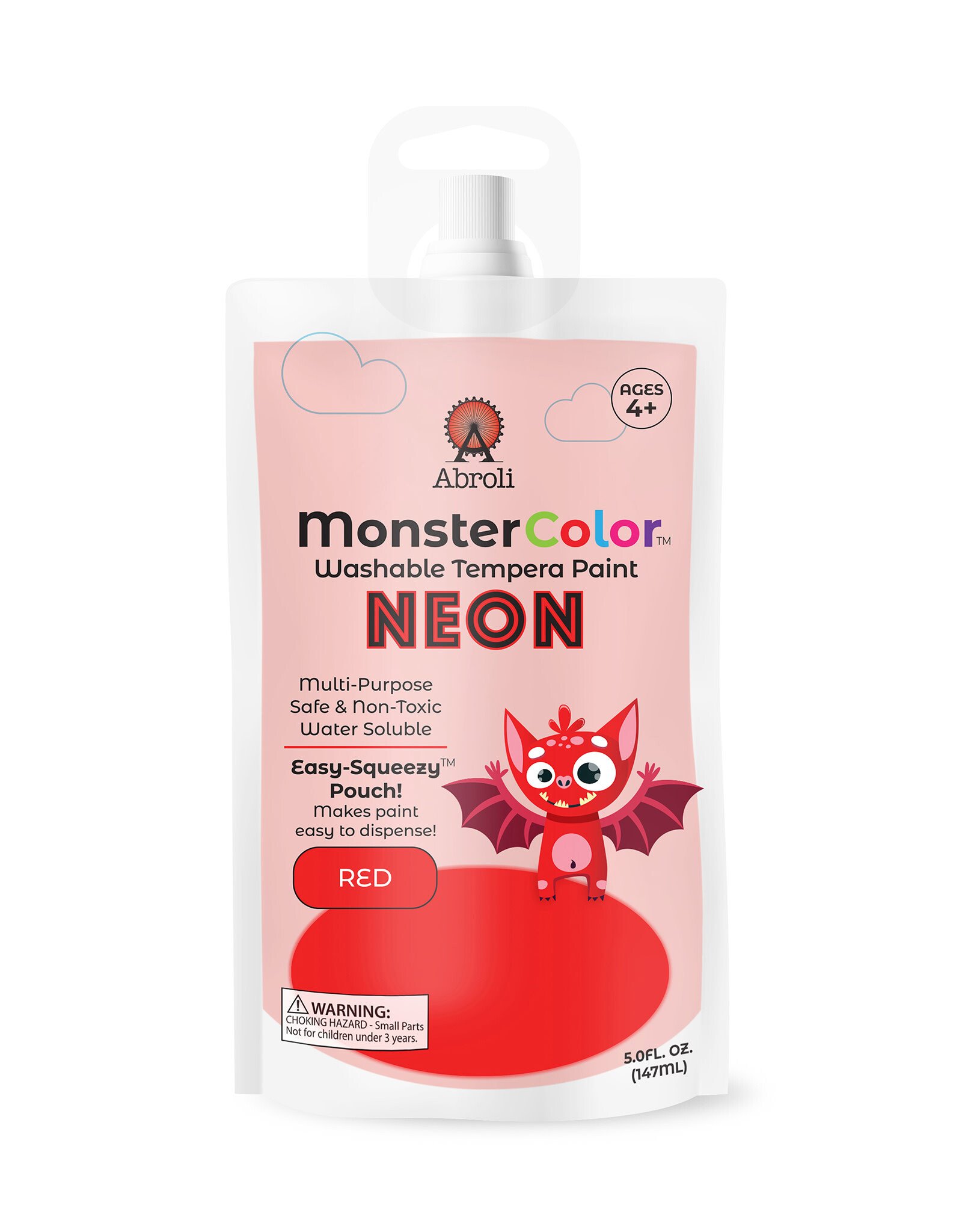 Abroli LLC Monster Color Washable Neon Tempera, 5oz Red