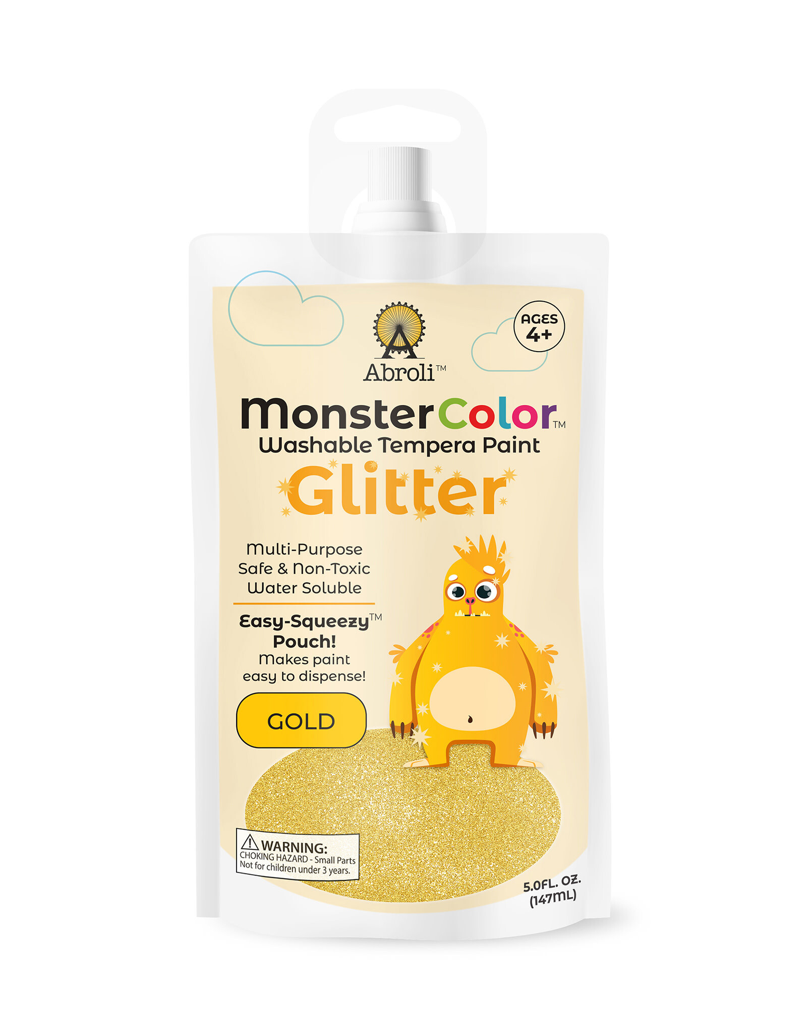 Abroli LLC Monster Color Washable Glitter Tempera, 5oz Gold