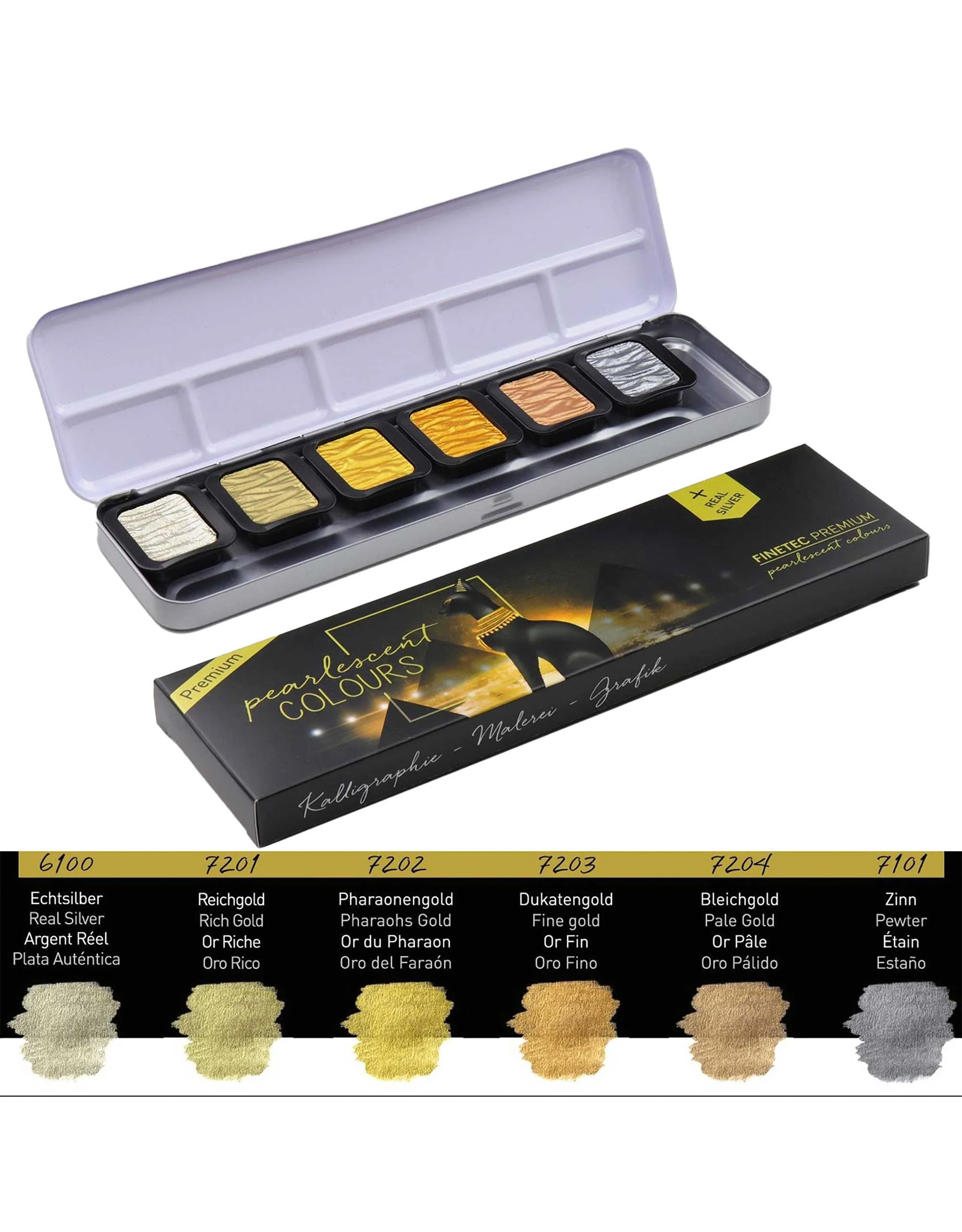 Finetec Premium Artist Pearlescent Watercolor Paint 6 Color Set