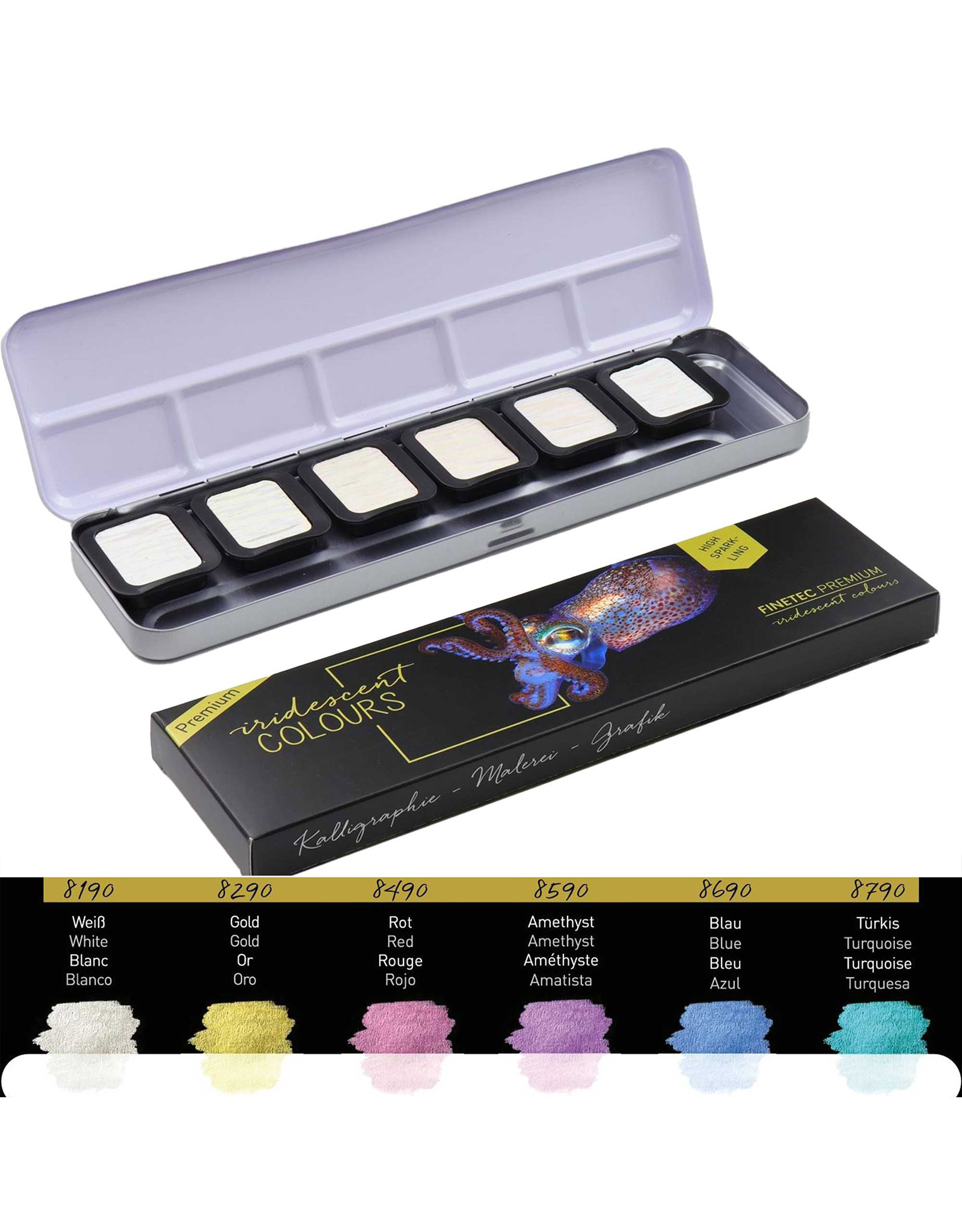 Finetec Premium Artist Iridescent Watercolor Paint 6 Color