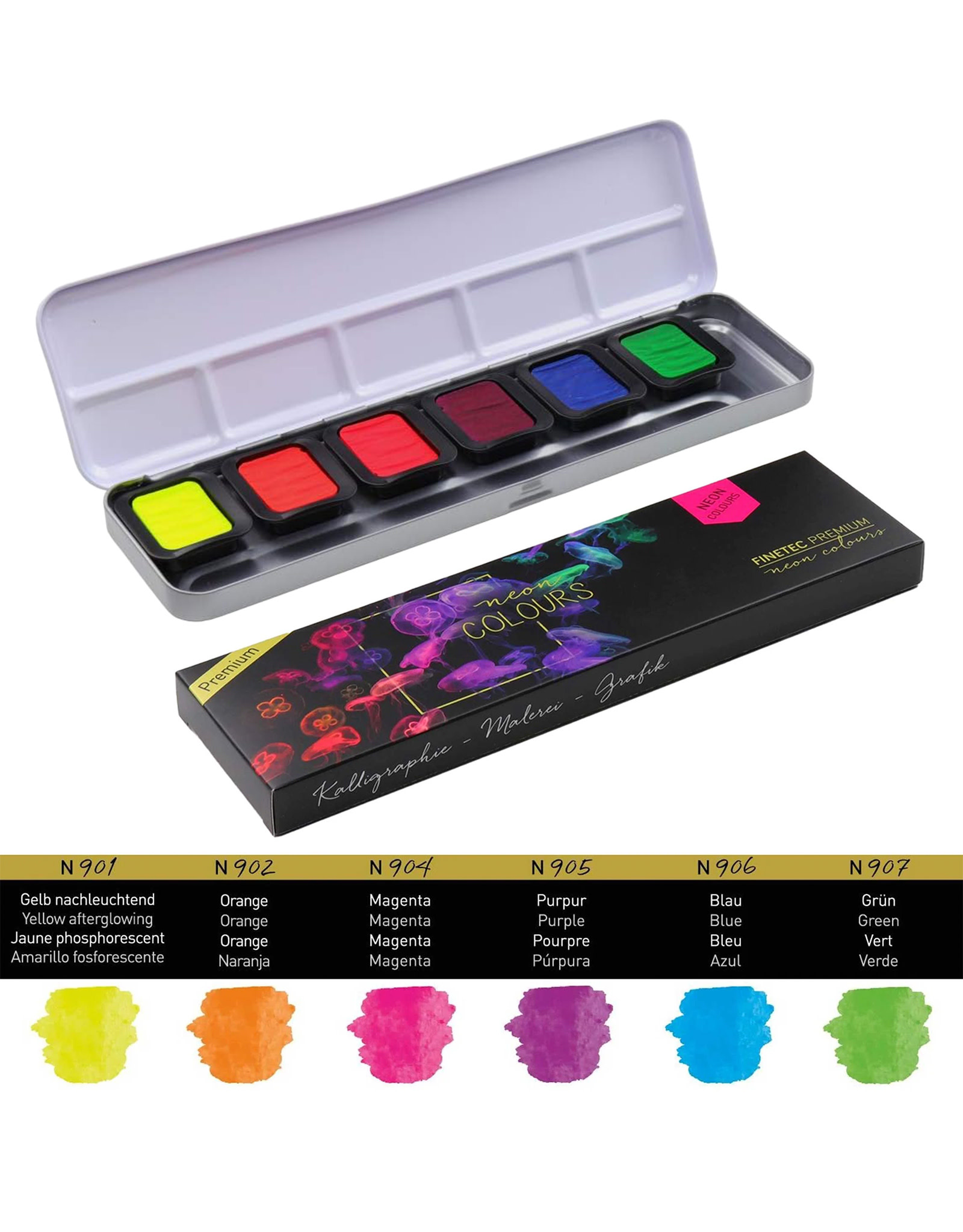 日本に Finetec Set Color 6 Paint Watercolor Neon Artist Premium 画材