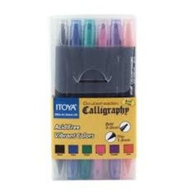 Itoya Doubleheader Calligraphy Marker Set, Assorted Colors, 1.5 mm & 3.0 mm, 6 pk