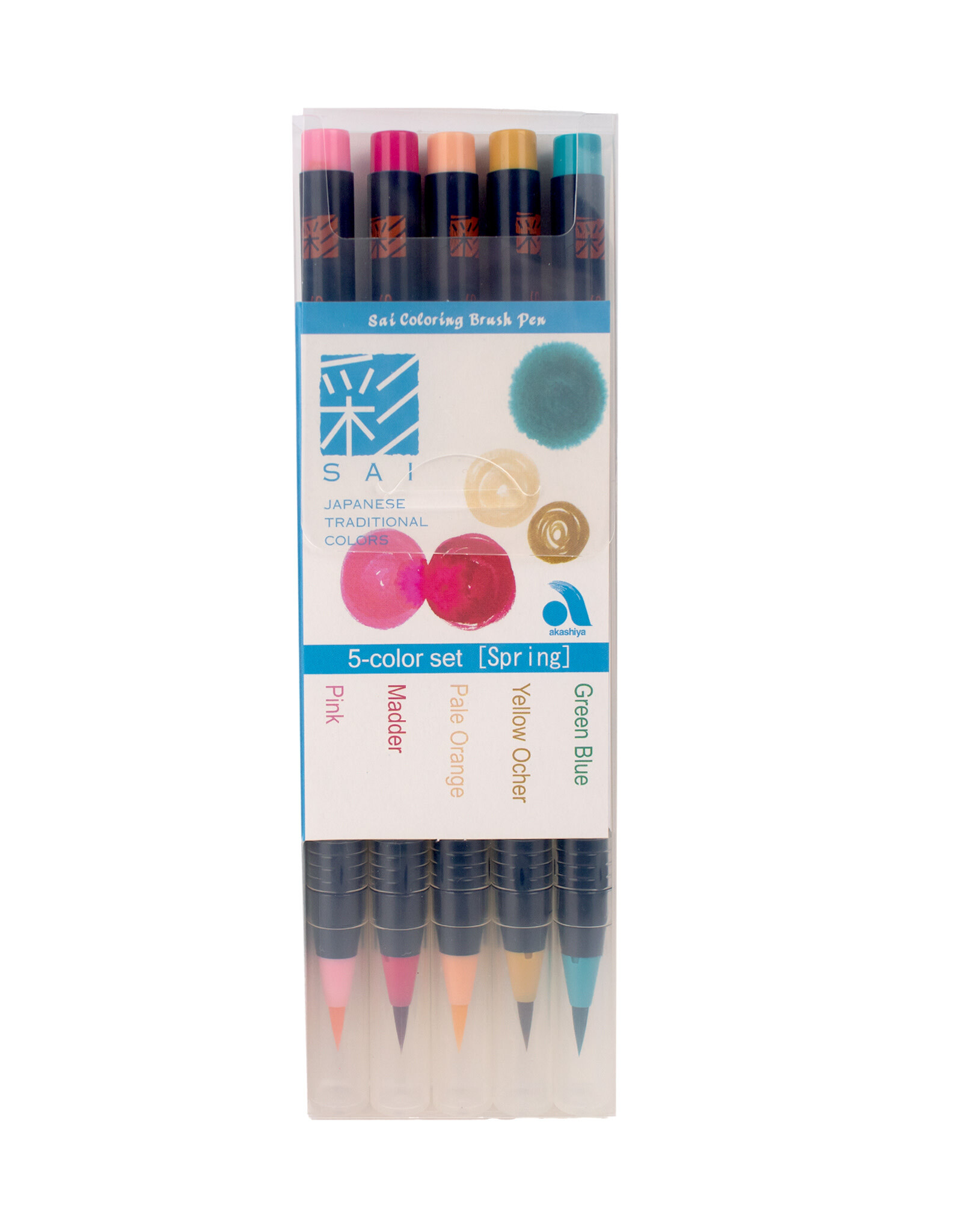 AITOH Akashiya Sai Watercolor Brush Pen, Set Of 5, Spring