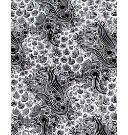 AITOH Aitoh Lokta Printed Breeze White on Black, 19.5" x 29.5"