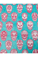 AITOH Aitoh Lokta Sugar Skulls, White and Magenta on Blue, 2 Color, 19.5" x 29.5"