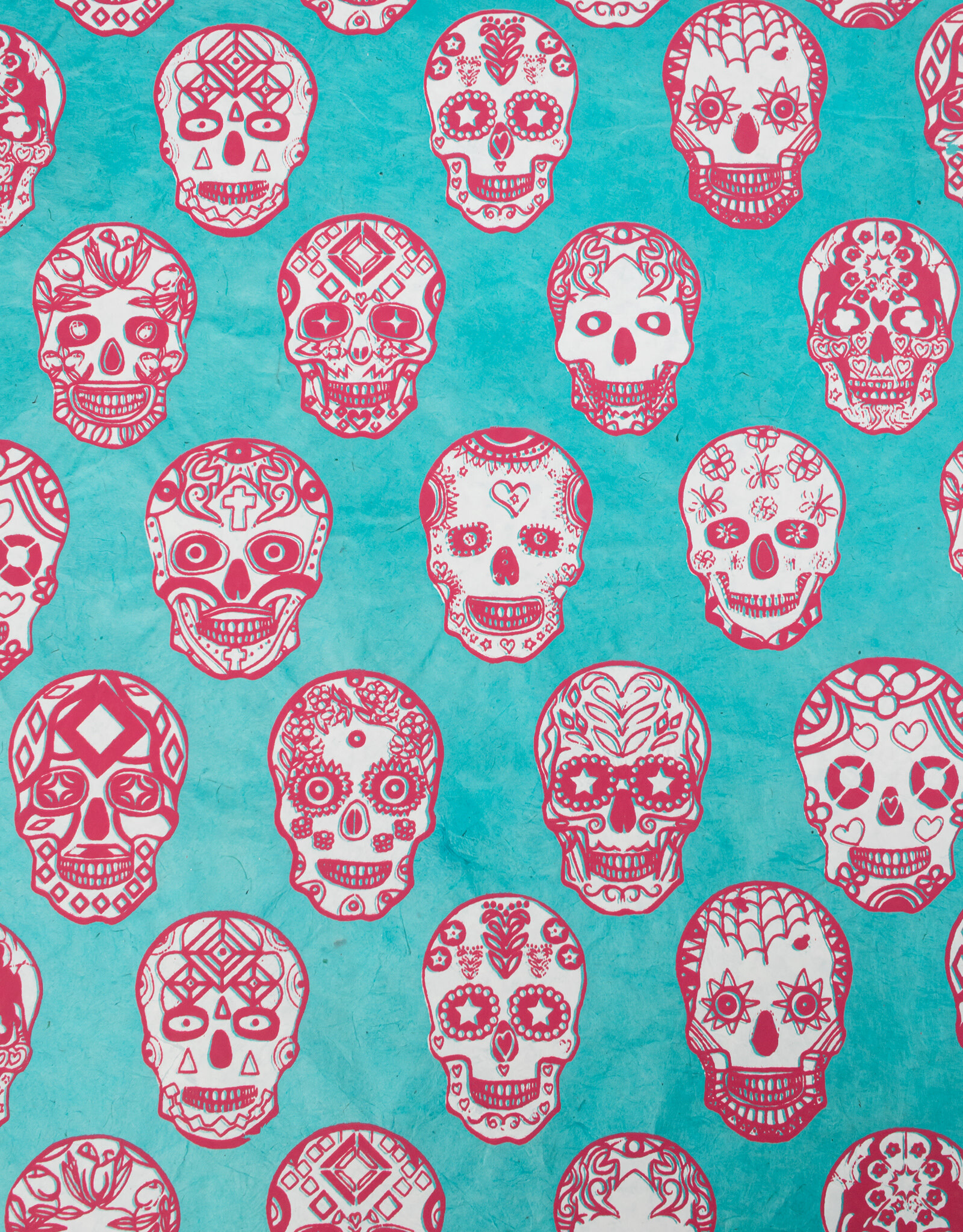 AITOH Aitoh Lokta Sugar Skulls, White and Magenta on Blue, 2 Color, 19.5" x 29.5"