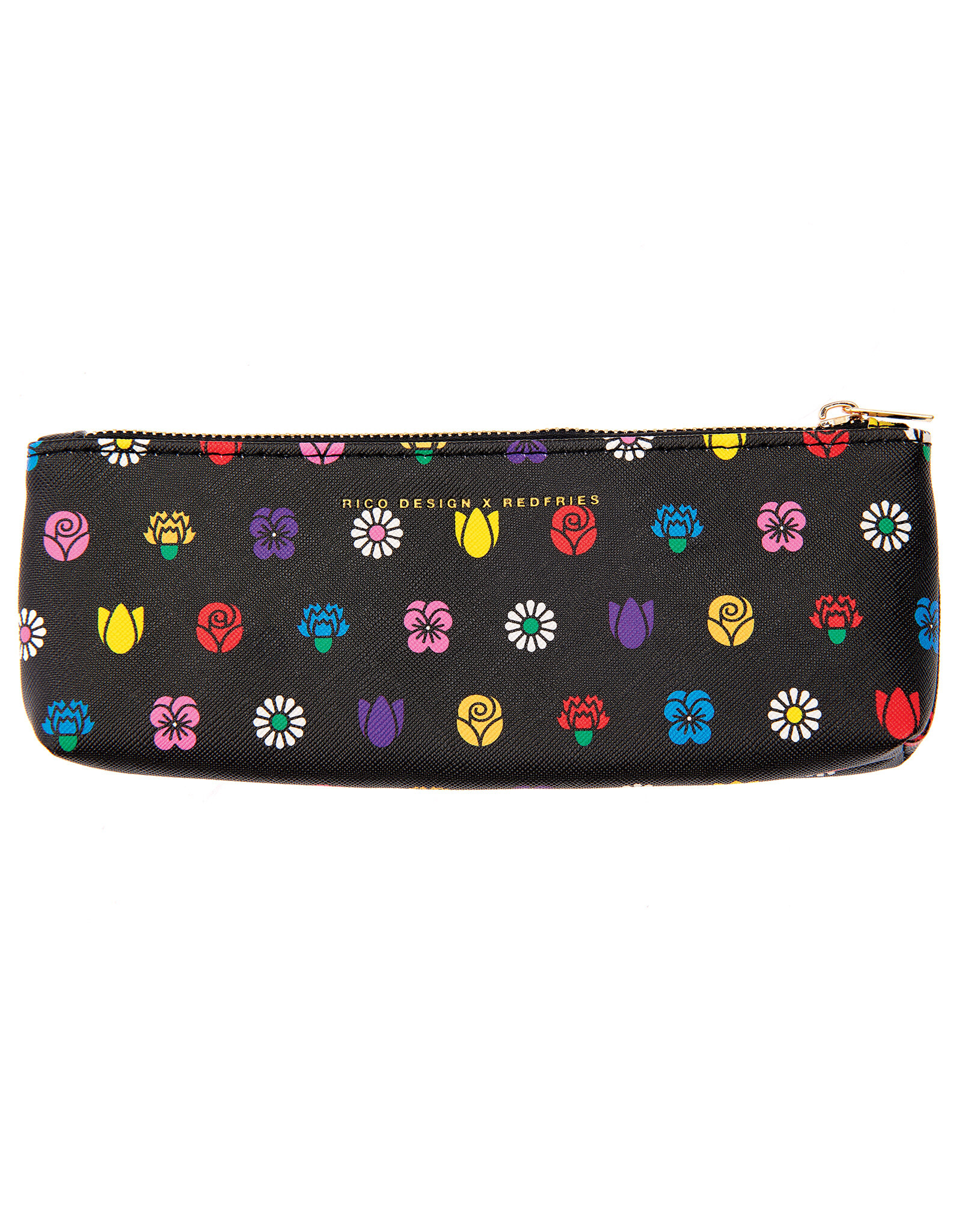 CLEARANCE Rico Design Pencil Case, Flowers on Black
