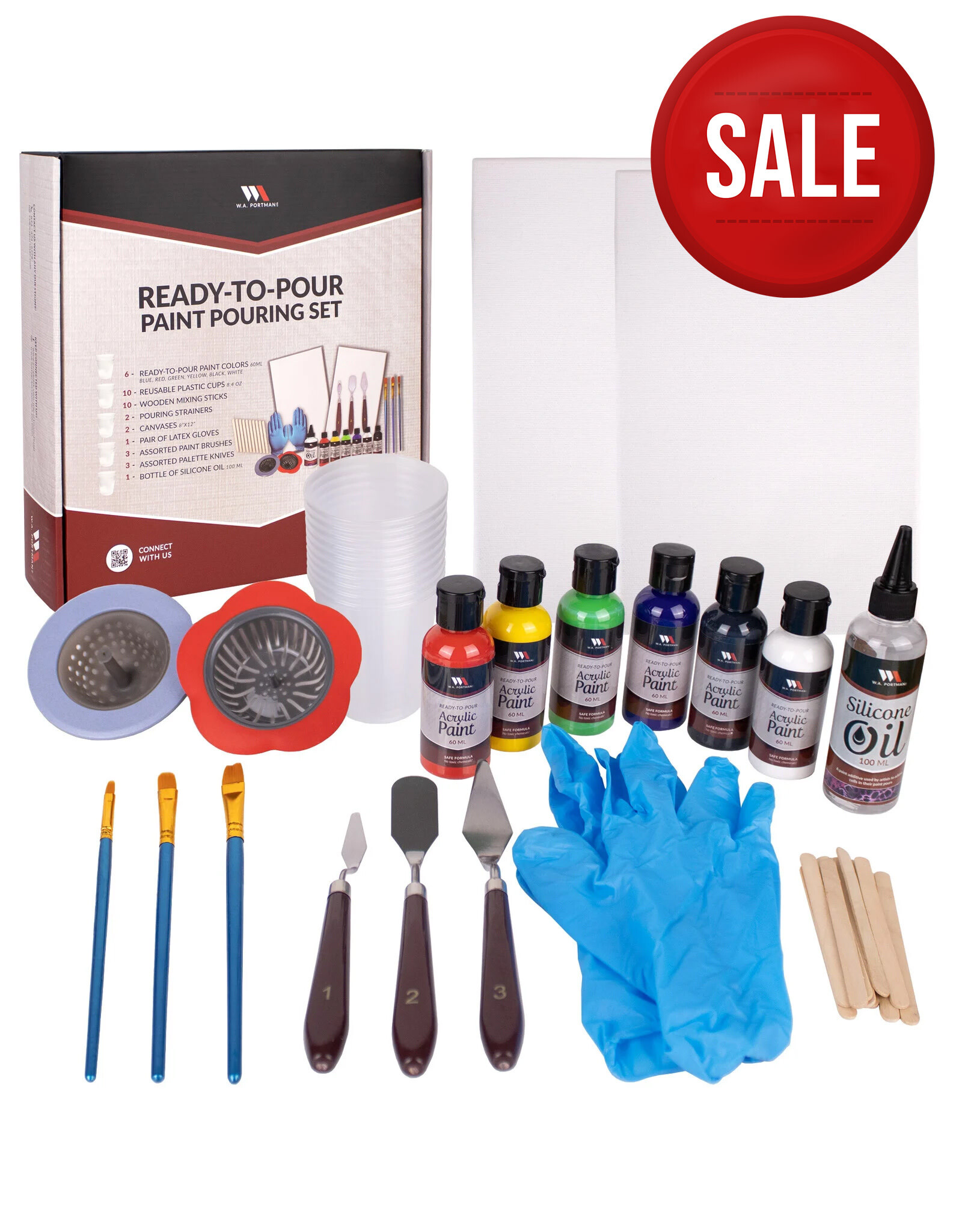W.A. Portman WA Portman 38-PC Ready to Pour Acrylic Pouring Paint Set for Beginners & Professionals