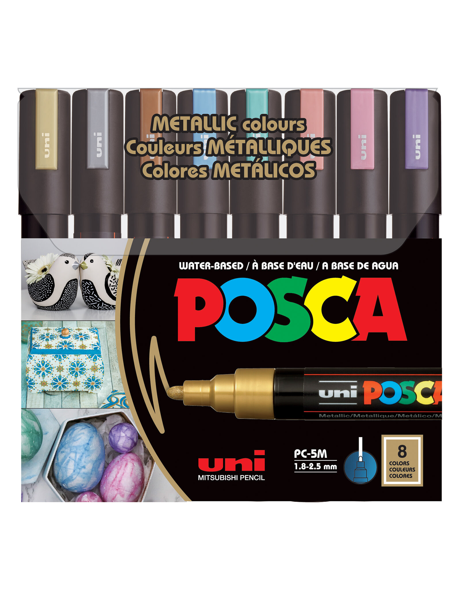 POSCA Uni POSCA Paint Marker, Medium, Metallic Color Set of 8