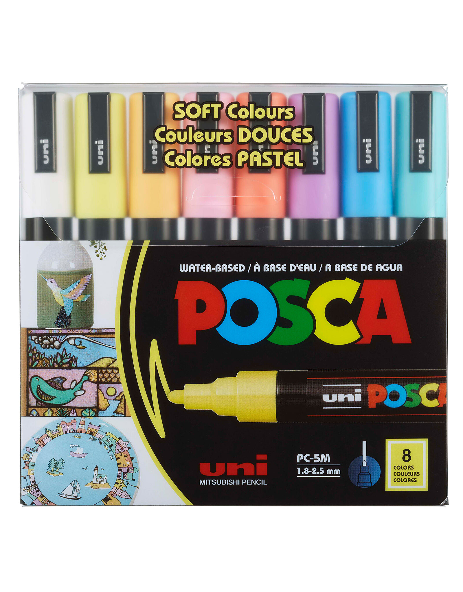 POSCA Uni POSCA Paint Marker, Medium, Soft Color Set of 8