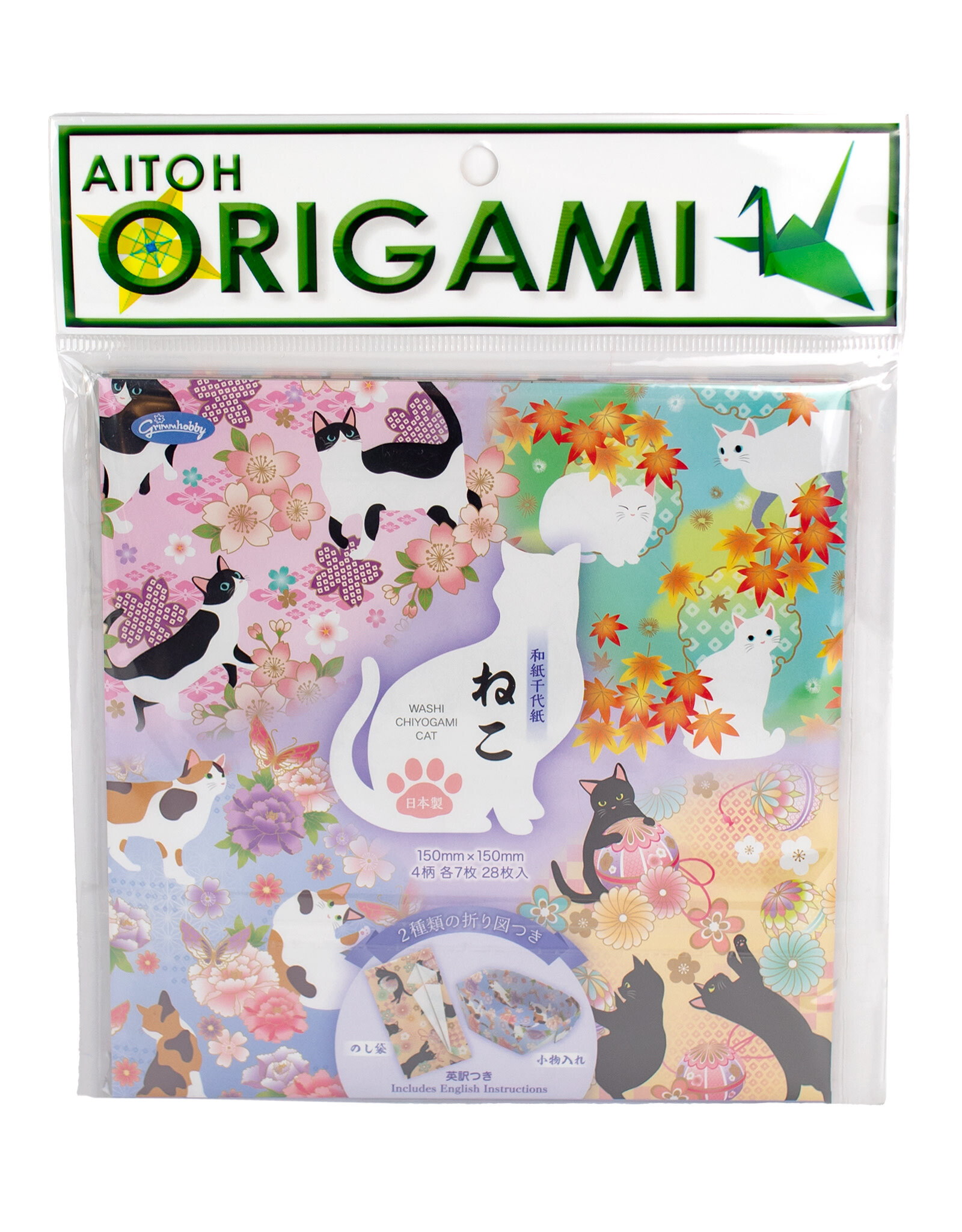AITOH Aitoh Origami Paper, Playful Cats, 4 Patterns