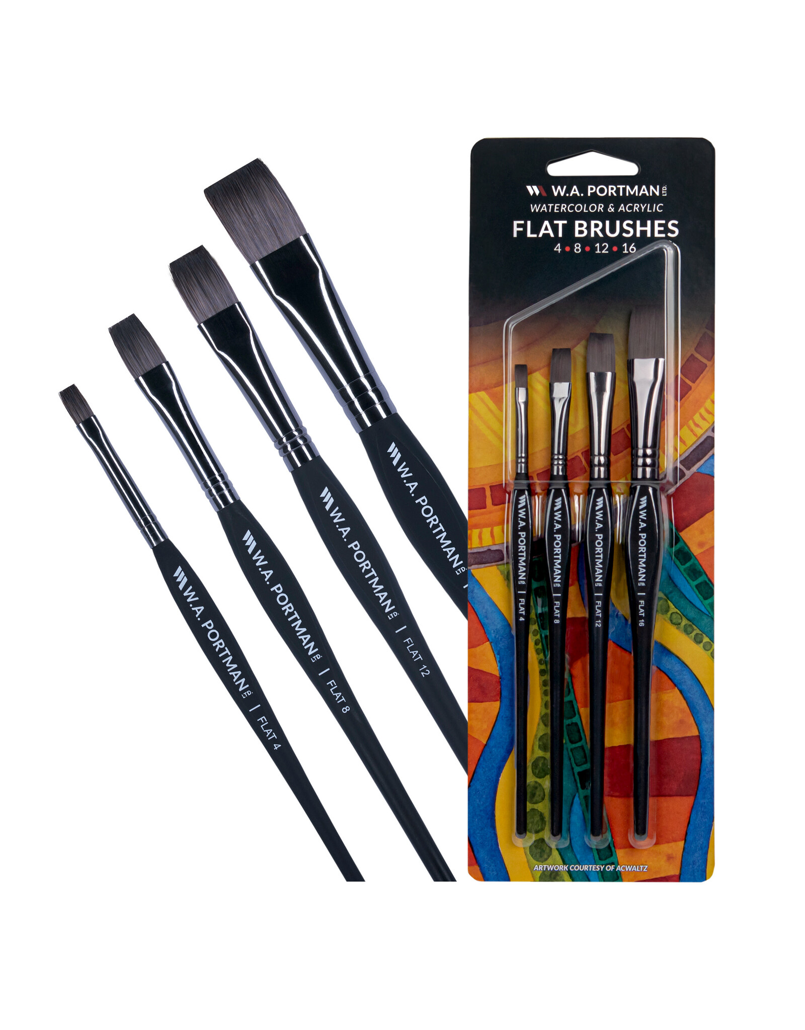 W.A. Portman WA Portman 4pc Flat Paint Brushes Set #4, #8, #12, #16 - 100% Vegan, Cruelty-Free