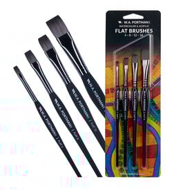 W.A. Portman WA Portman Flat Paint Brushes Professional 4pc Set #4, #8, #12, #16 – 100% Vegan, Cruelty-Free with Triangular Comfort Grip