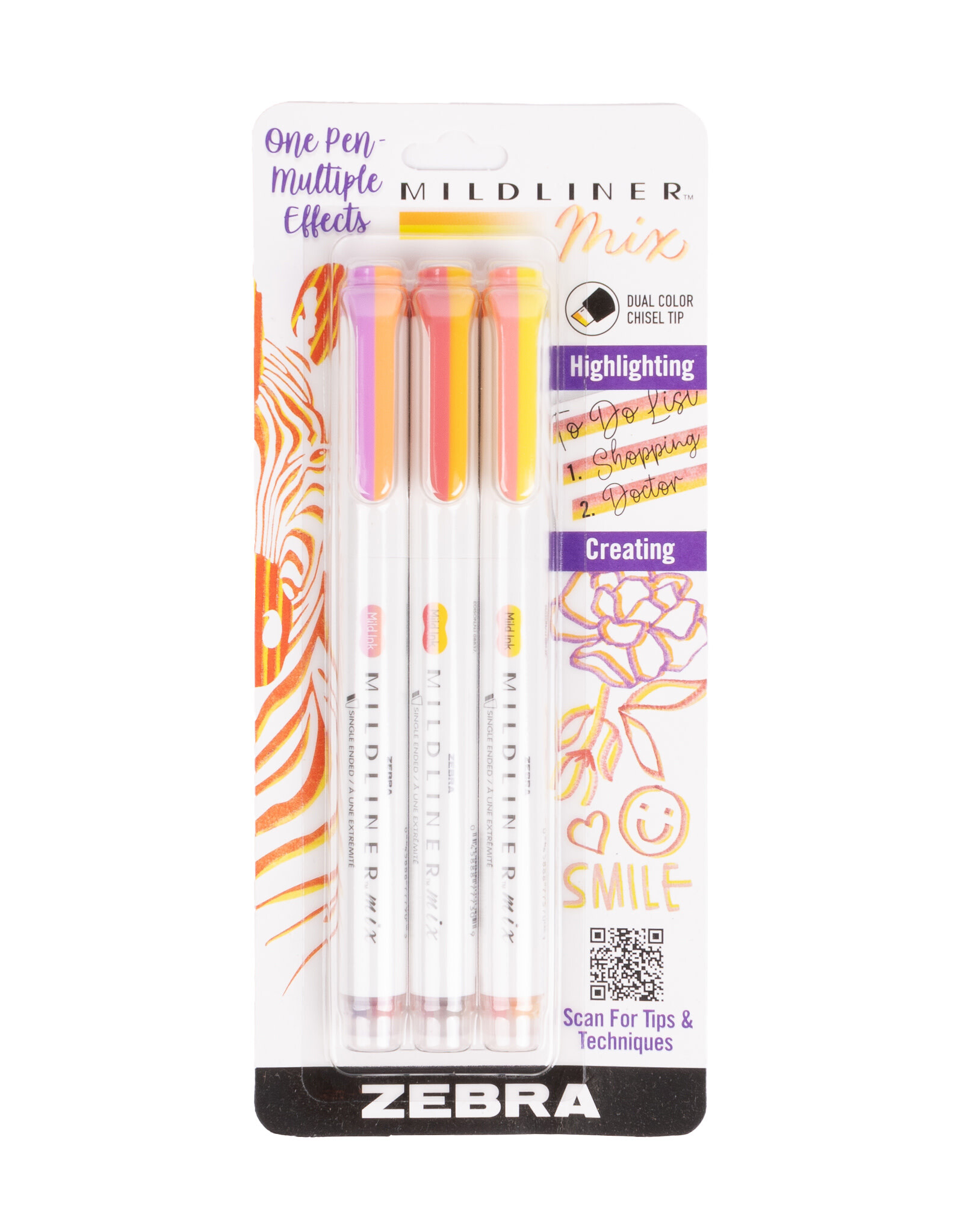 Zebra Mildliner Mix Highlighter, Warm Set of 3