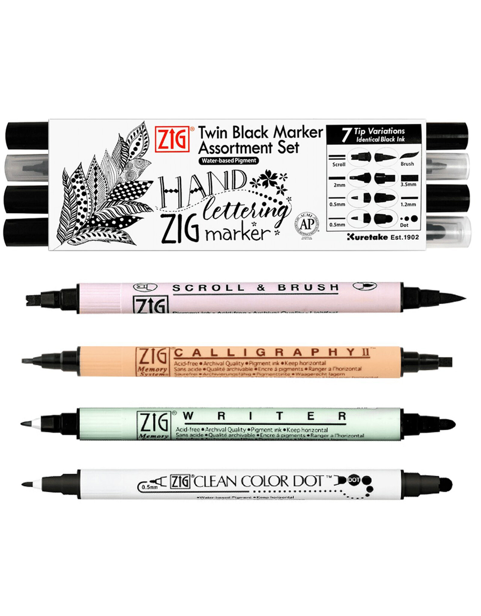 ITOYA ZIG Twin Black Marker Assortment Set