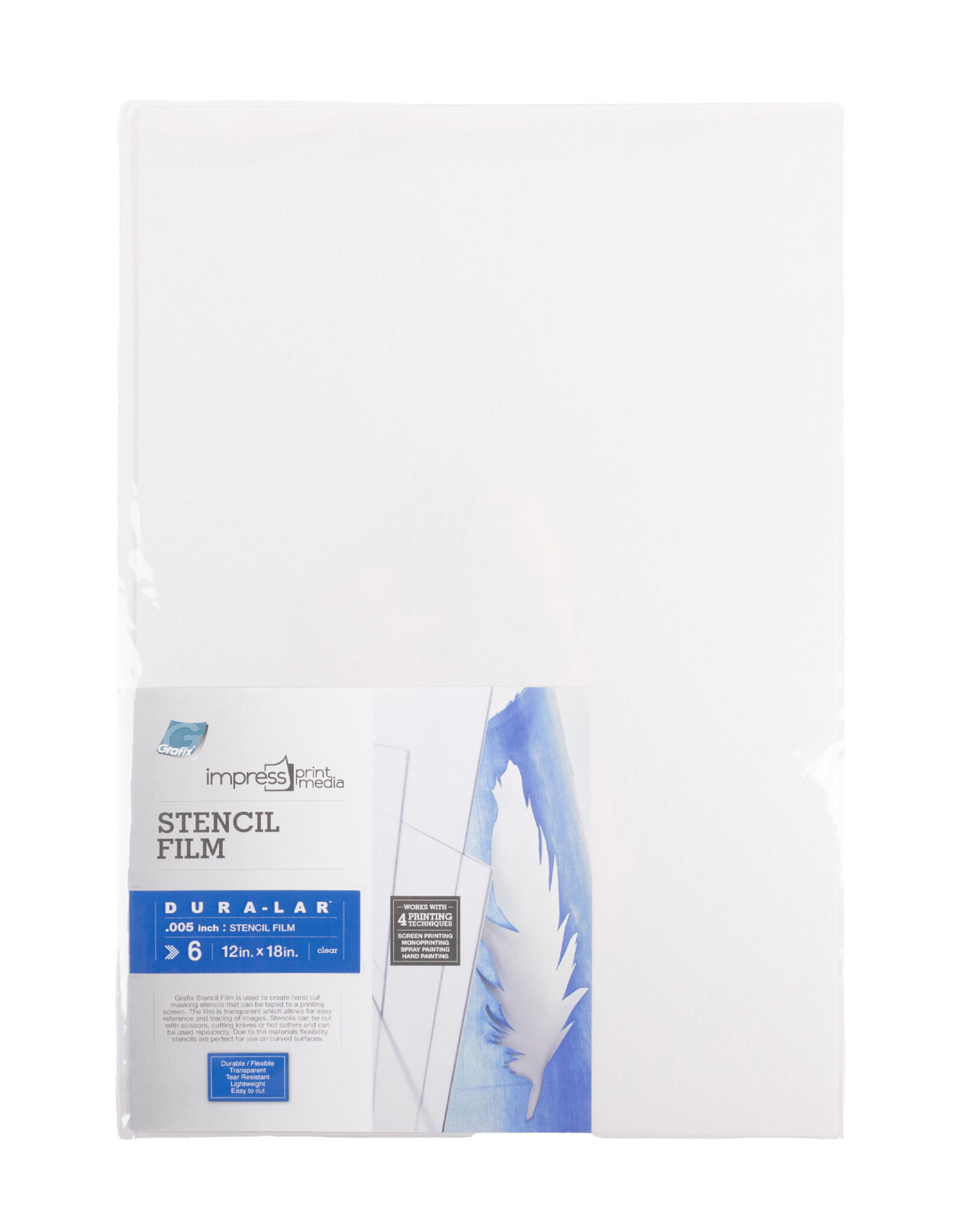 Grafix Impress Clear Dura-lar Stencil Film, .005, 12 x 18", Pack of 6