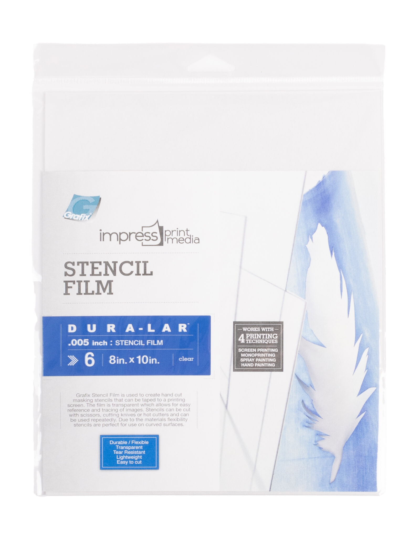 Grafix Impress Clear Dura-lar Stencil Film, .005, 8 x 10", Pack of 6