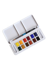 Daler-Rowney Aquafine Half Pan Watercolor Sets, 12-Color Half Pan Travel Set with Brush