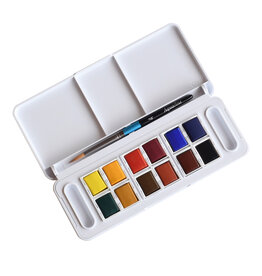 Daler-Rowney Aquafine Half Pan Watercolor Sets, 12-Color Half Pan Travel Set with Brush