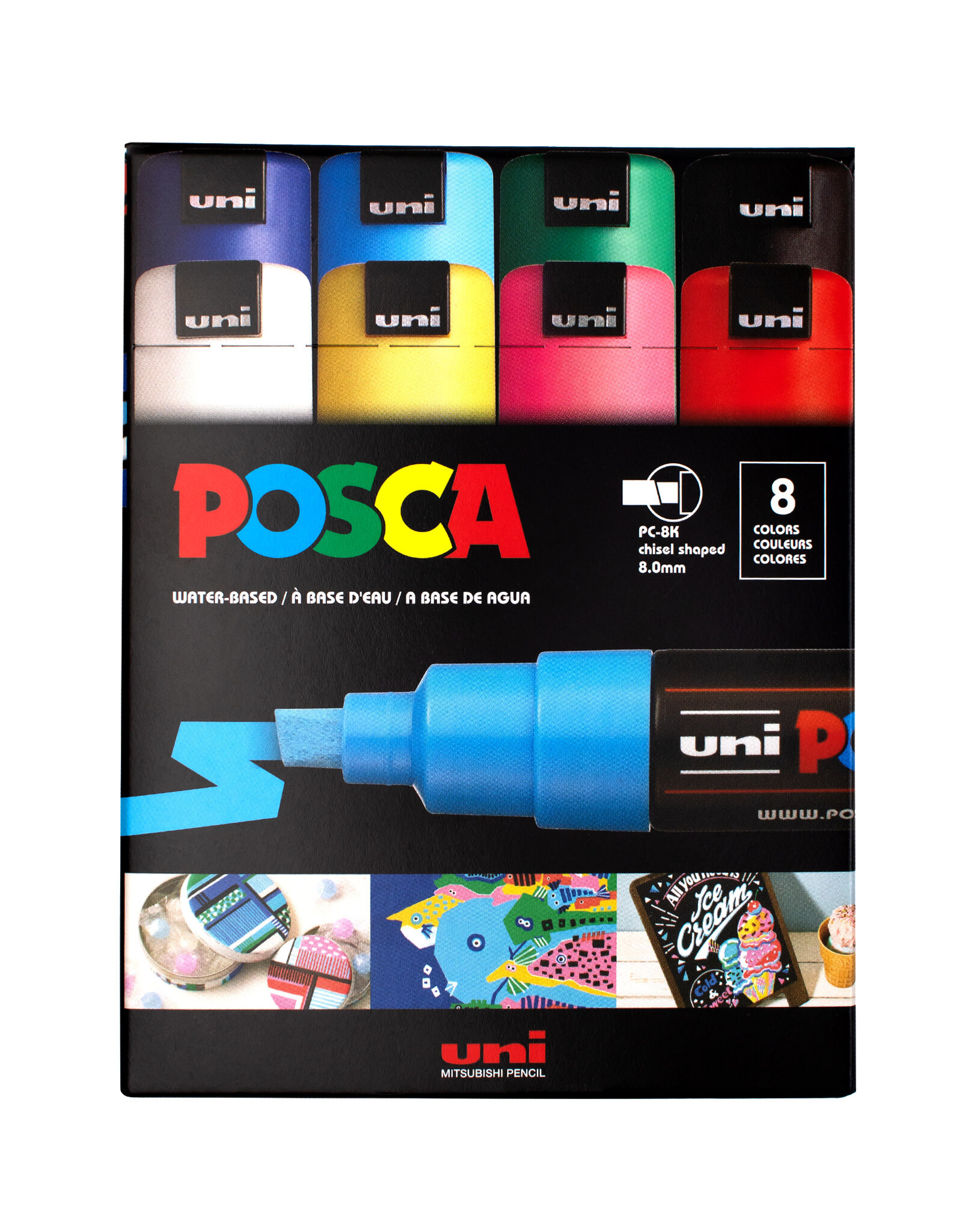 POSCA Uni POSCA Paint Marker, Broad Chisel, Set of 8
