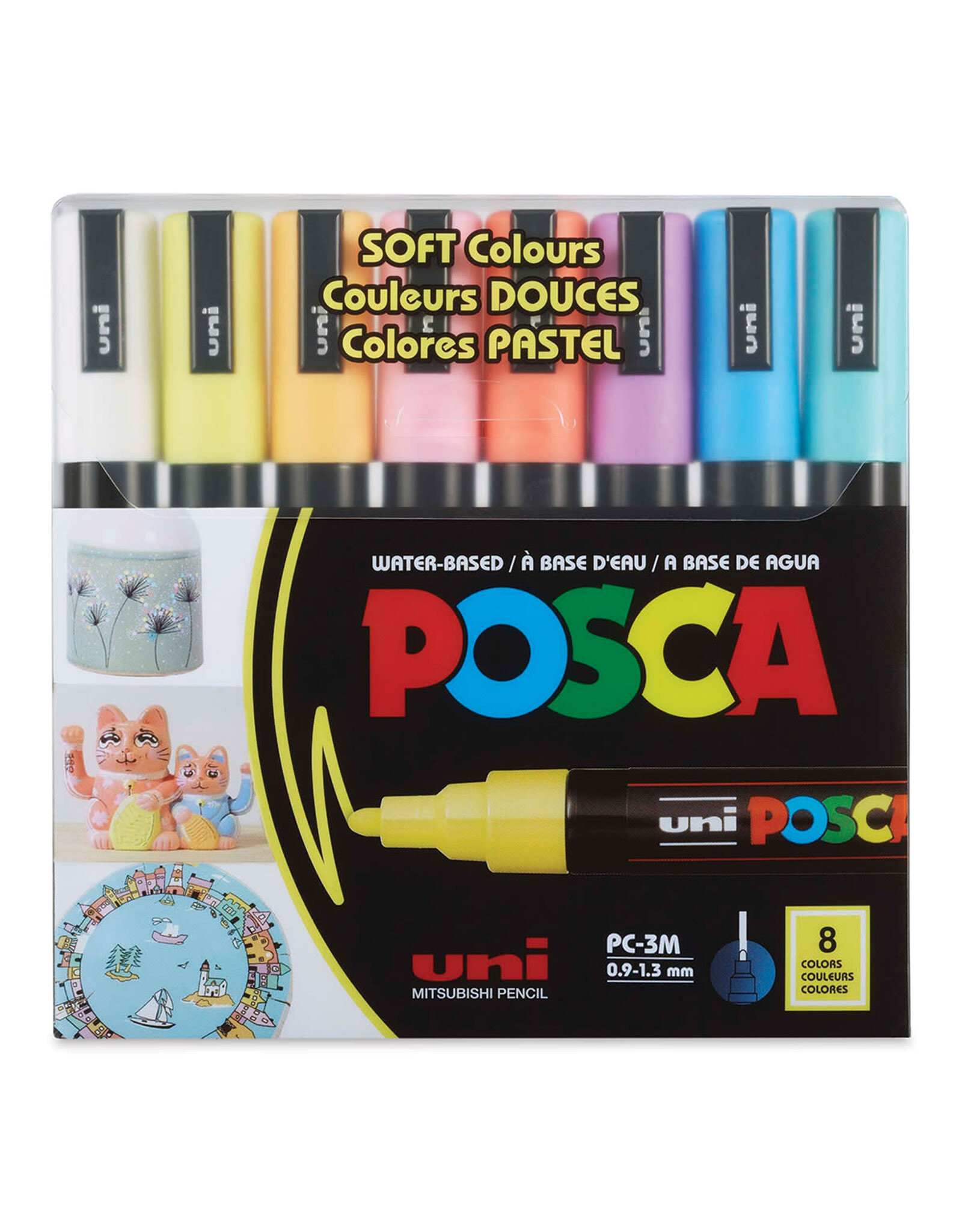 POSCA Uni POSCA Paint Marker, Fine, Soft Color Set of 8