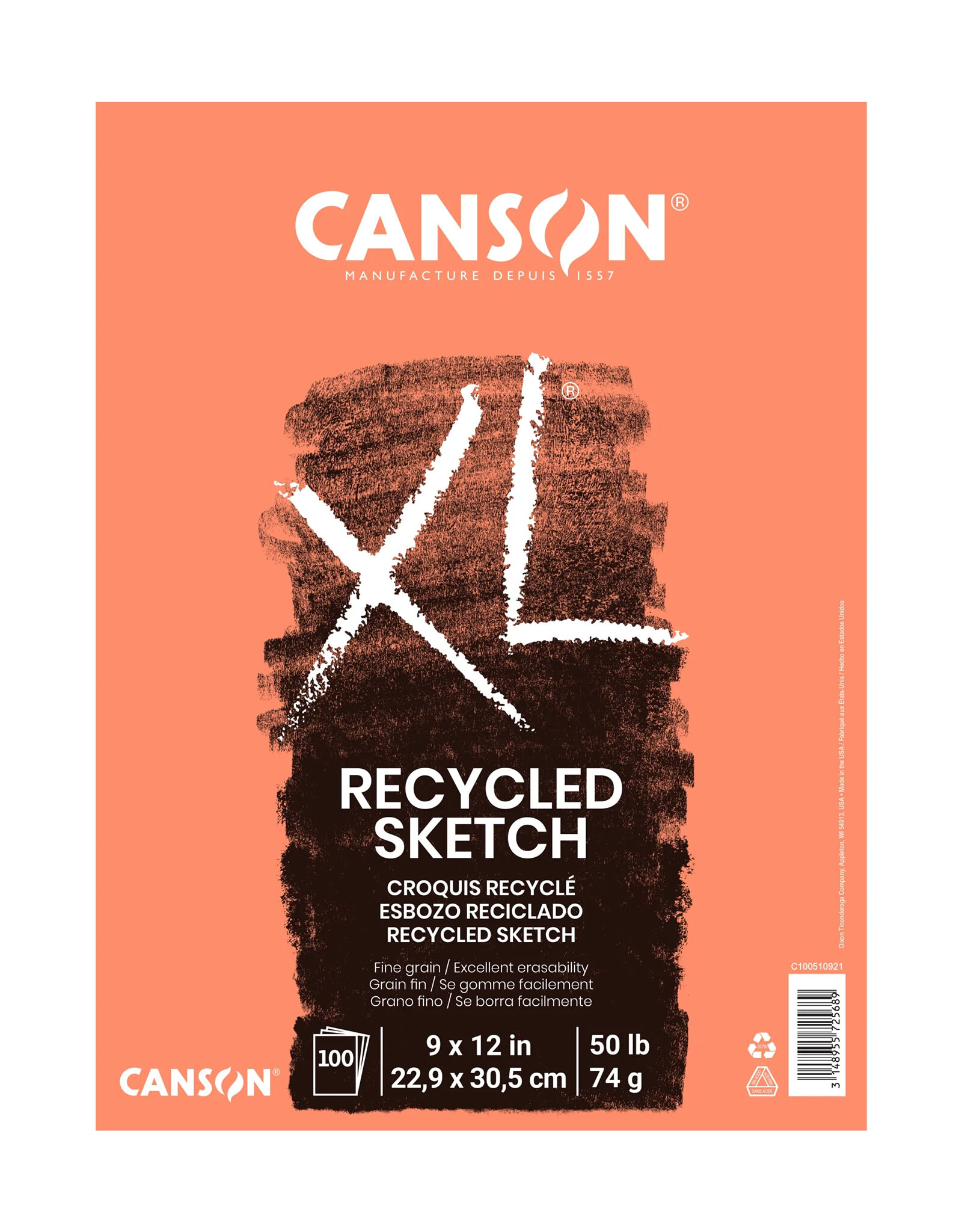 Canson Canson XL Recycled Sketch Pad, 9” x 12”, Glue-Bound