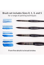 W.A. Portman WA Portman Quill Round Watercolor Brushes Professional 4pc Set #0, #1, #3, #5  – 100% Vegan, Cruelty-Free with Triangular Comfort Grip