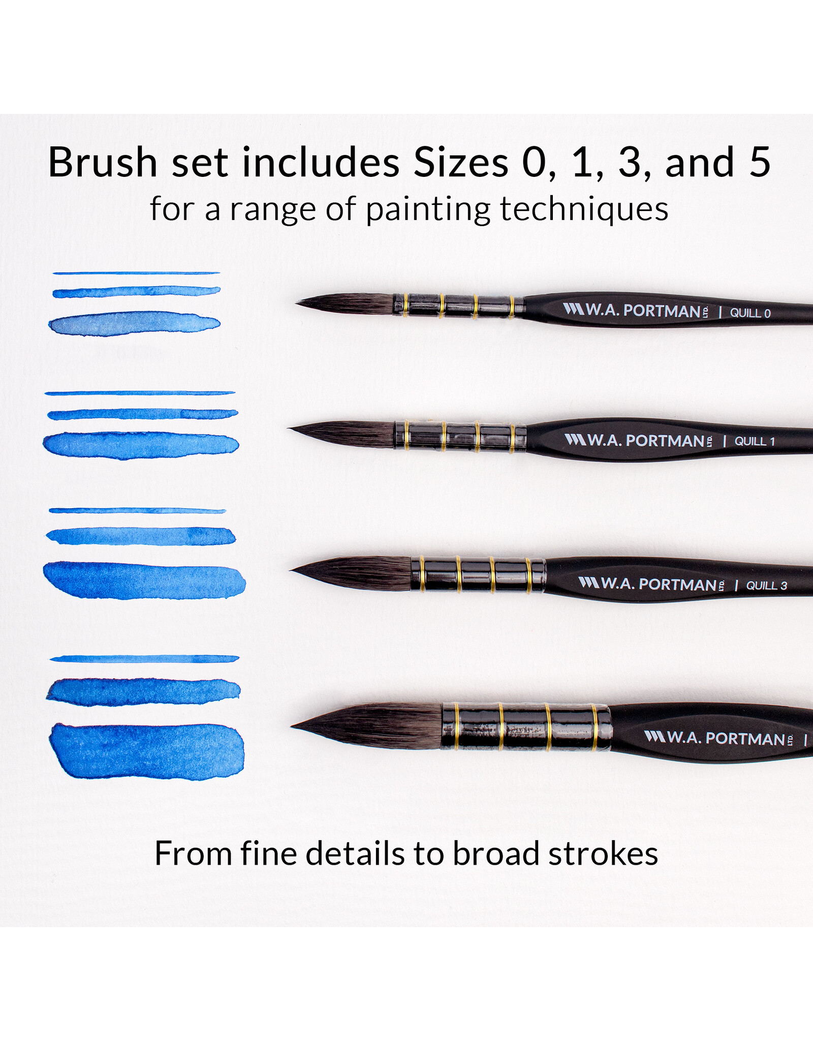 W.A. Portman WA Portman 4pc Quill Brushes #0, #1, #3, #5