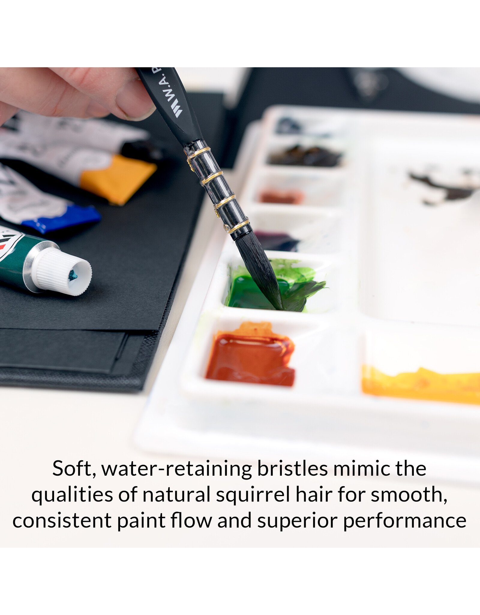 W.A. Portman WA Portman Quill Round Watercolor Brushes Professional 4pc Set #0, #1, #3, #5  – 100% Vegan, Cruelty-Free with Triangular Comfort Grip