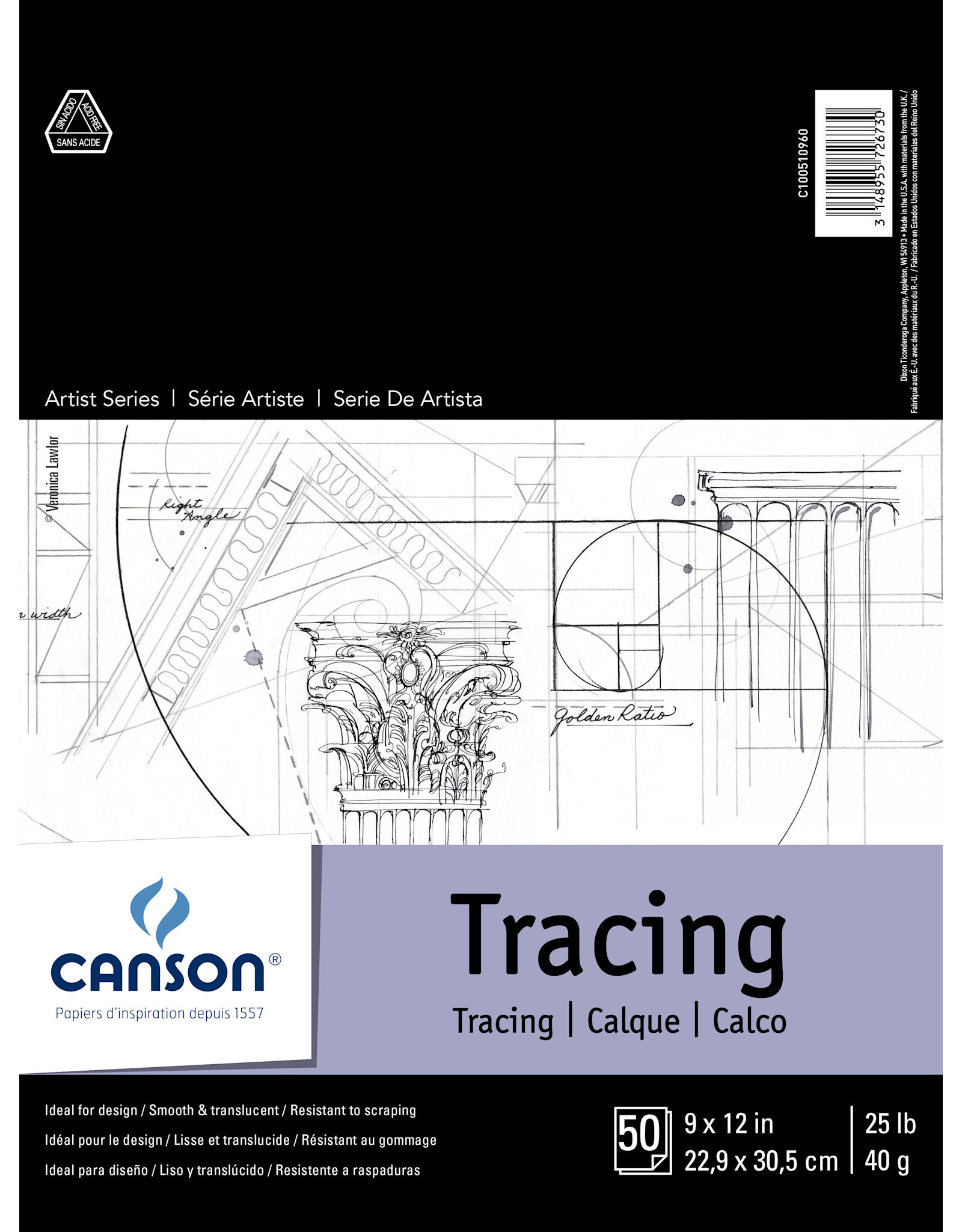 Canson Canson Artist Series Tracing Paper, 50 Sheets, 9” x 12”