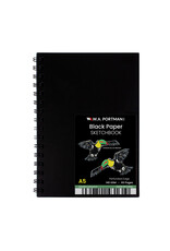 W.A. Portman WA Portman Black Paper Sketchbook A5 (6" x 8.25") – 60 Pages (30 Sheets)140 GSM Acid-Free Black Sketchbook for Drawing