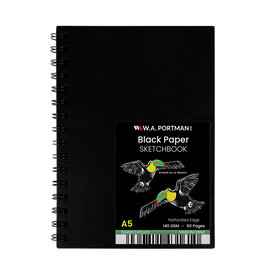 W.A. Portman WA Portman Black Paper Sketchbook A5 (6" x 8.25") – 60 Pages (30 Sheets)140 GSM Acid-Free Black Sketchbook for Drawing