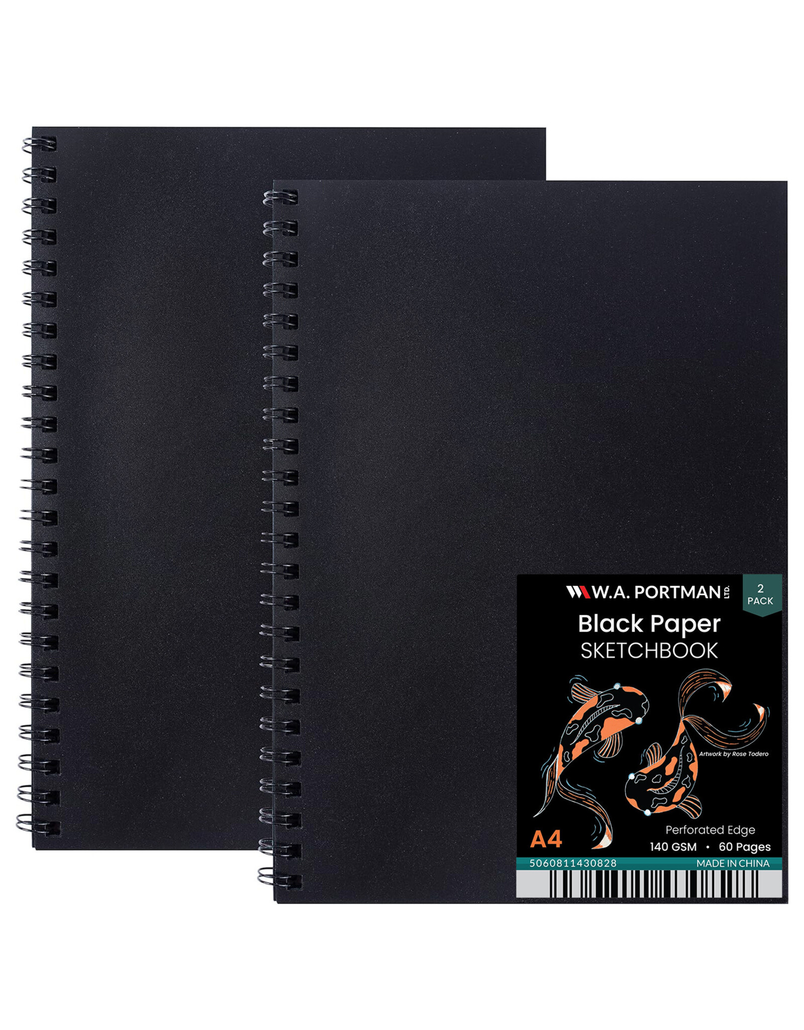 W.A. Portman WA Portman Black Paper Sketchbook 2-Pack A4 (8.3" x 11.7") – 60 Pages (30 Sheets) 140 GSM Acid-Free Black Book Marker Paper