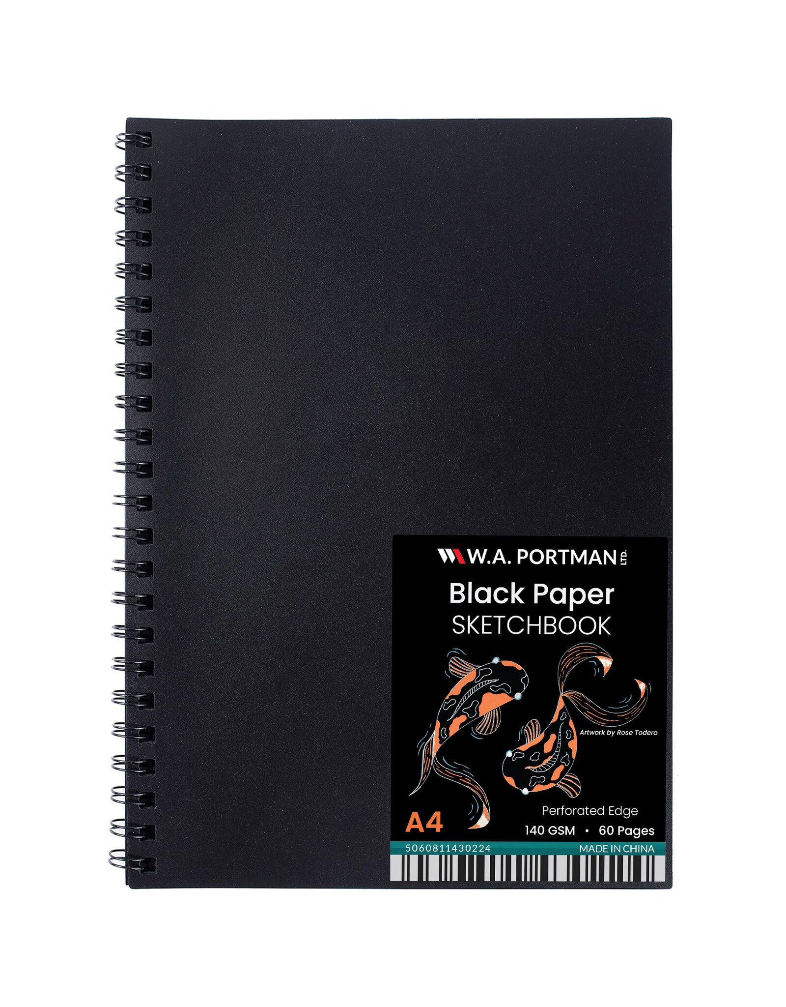 W.A. Portman WA Portman Black Paper Sketchbook A4 (8.3" x 11.7") – 60 Pages (30 Sheets) 140 GSM Acid-Free Black Book Marker Paper