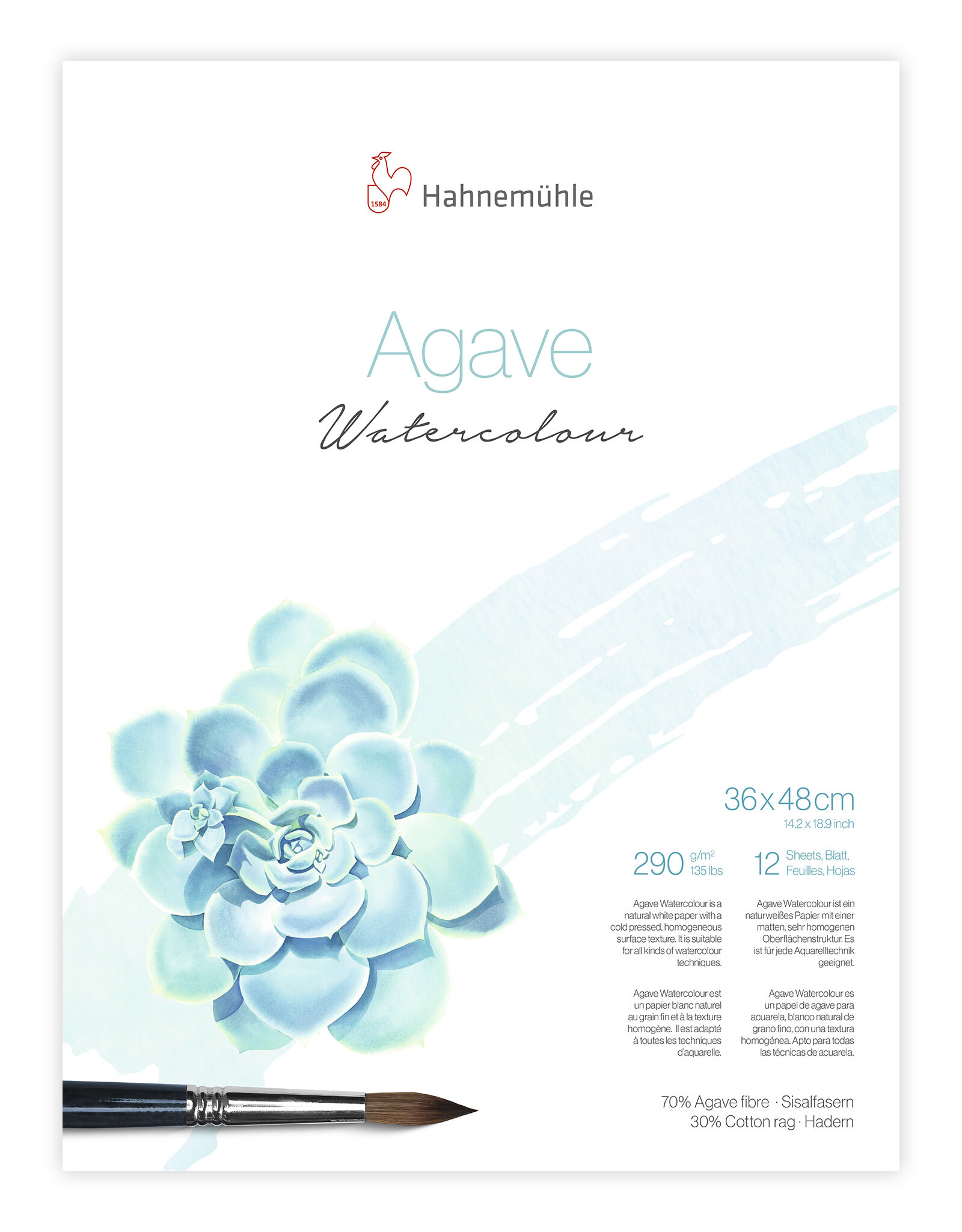 Hahnemuhle Agave Watercolour Paper Cold Press, 12 Sheets 13.17” X 18.90"