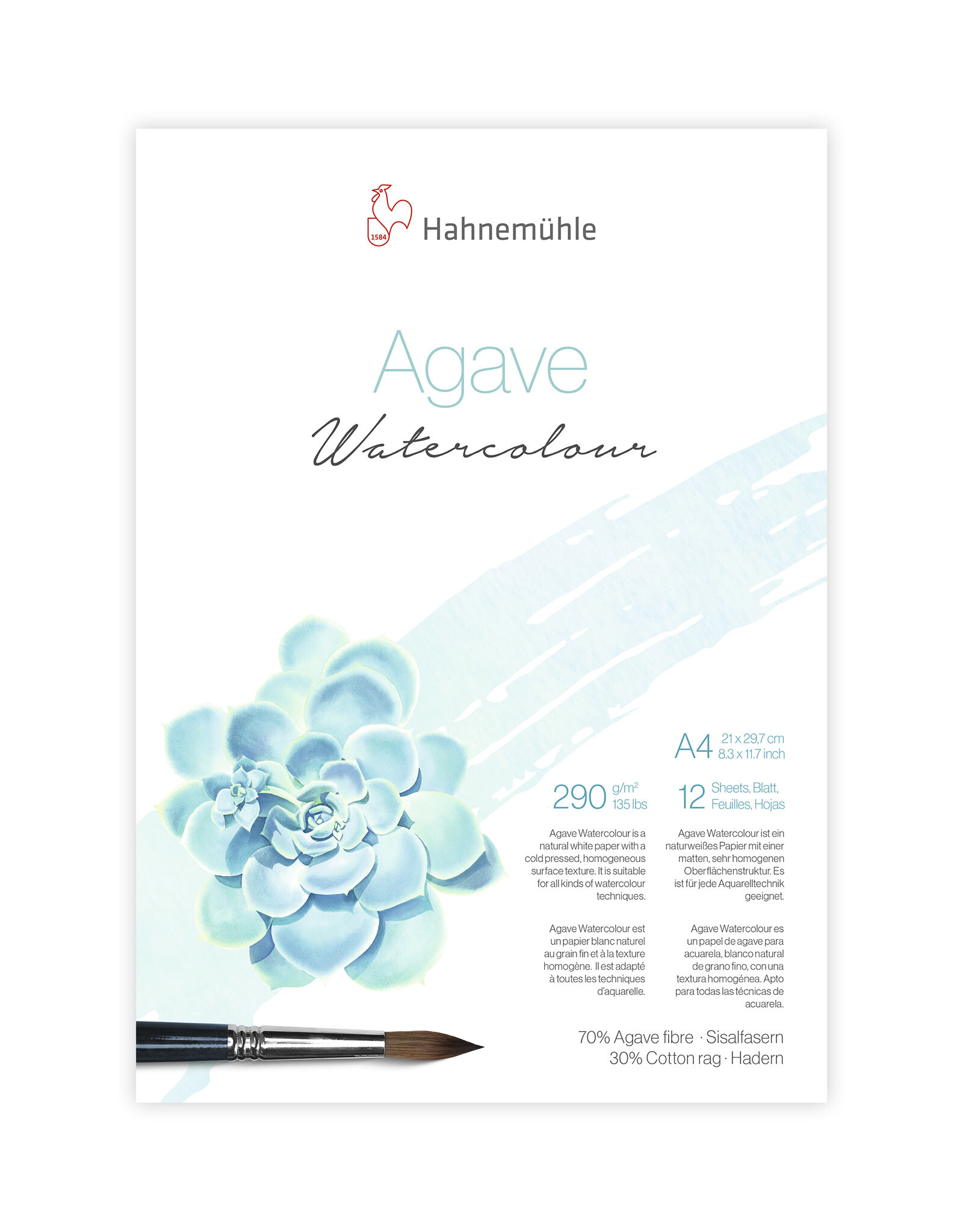 Hahnemuhle Agave Watercolour - Natural Line, 290gsm, 8.27 x 11.69", 12 sheet