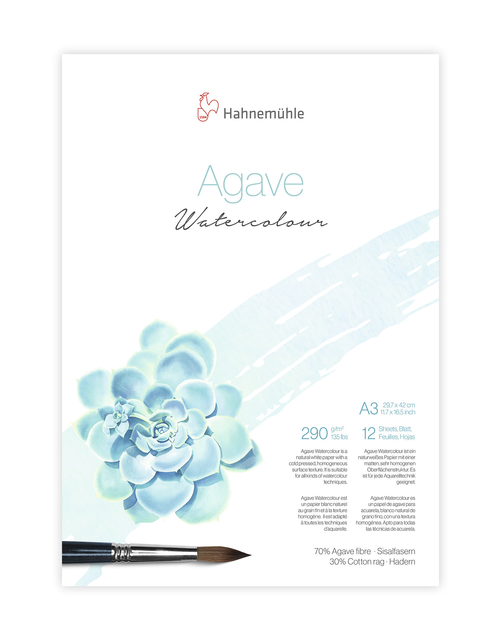 Hahnemuhle Hahnemuhle Agave Watercolour Paper Cold Press, 12 Sheets A3 (11.69” X 16.53")