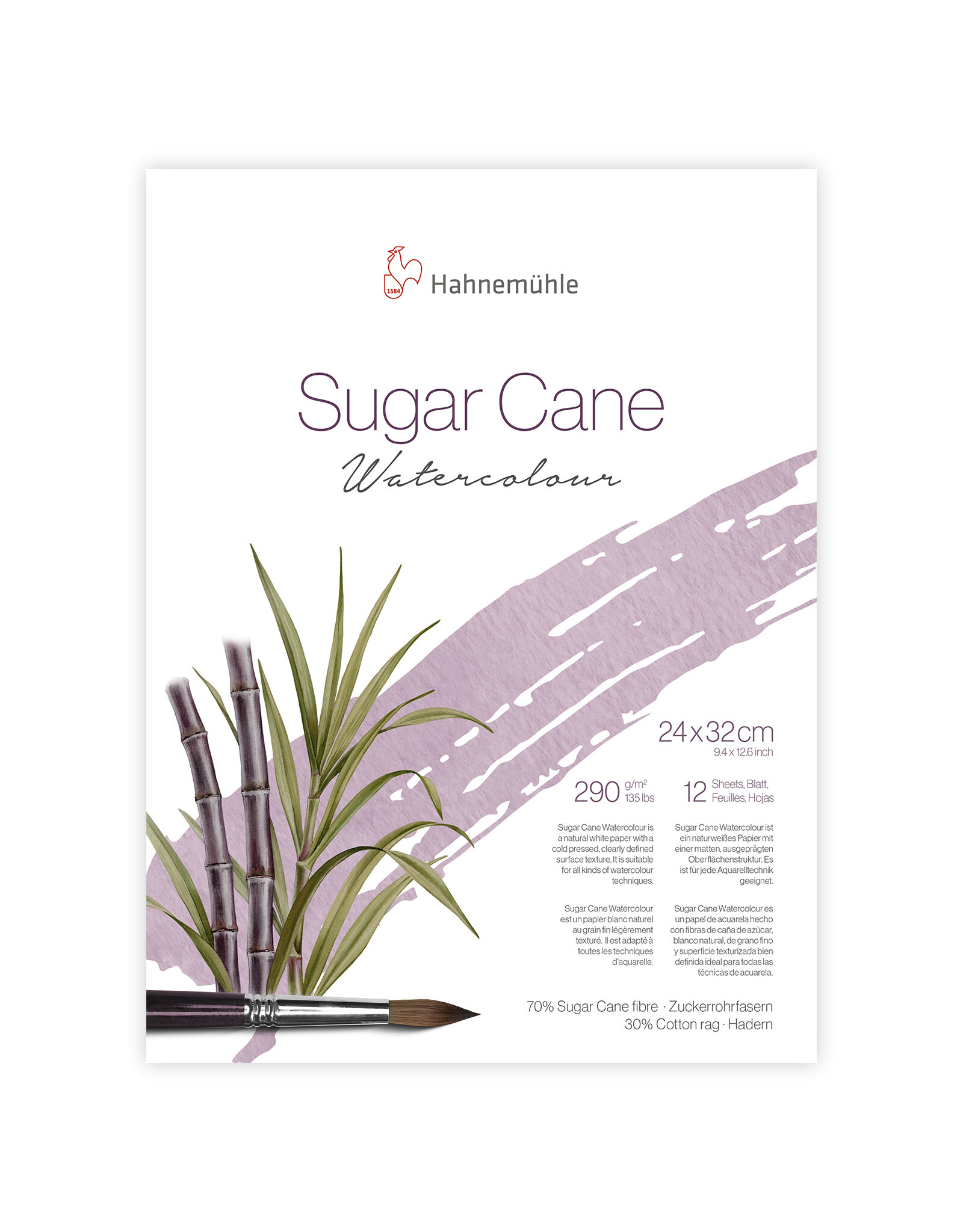 Hahnemuhle Hahnemuhle Sugar Cane Watercolor Block Cold press, 12 Sheets 9.45” X 12.6”