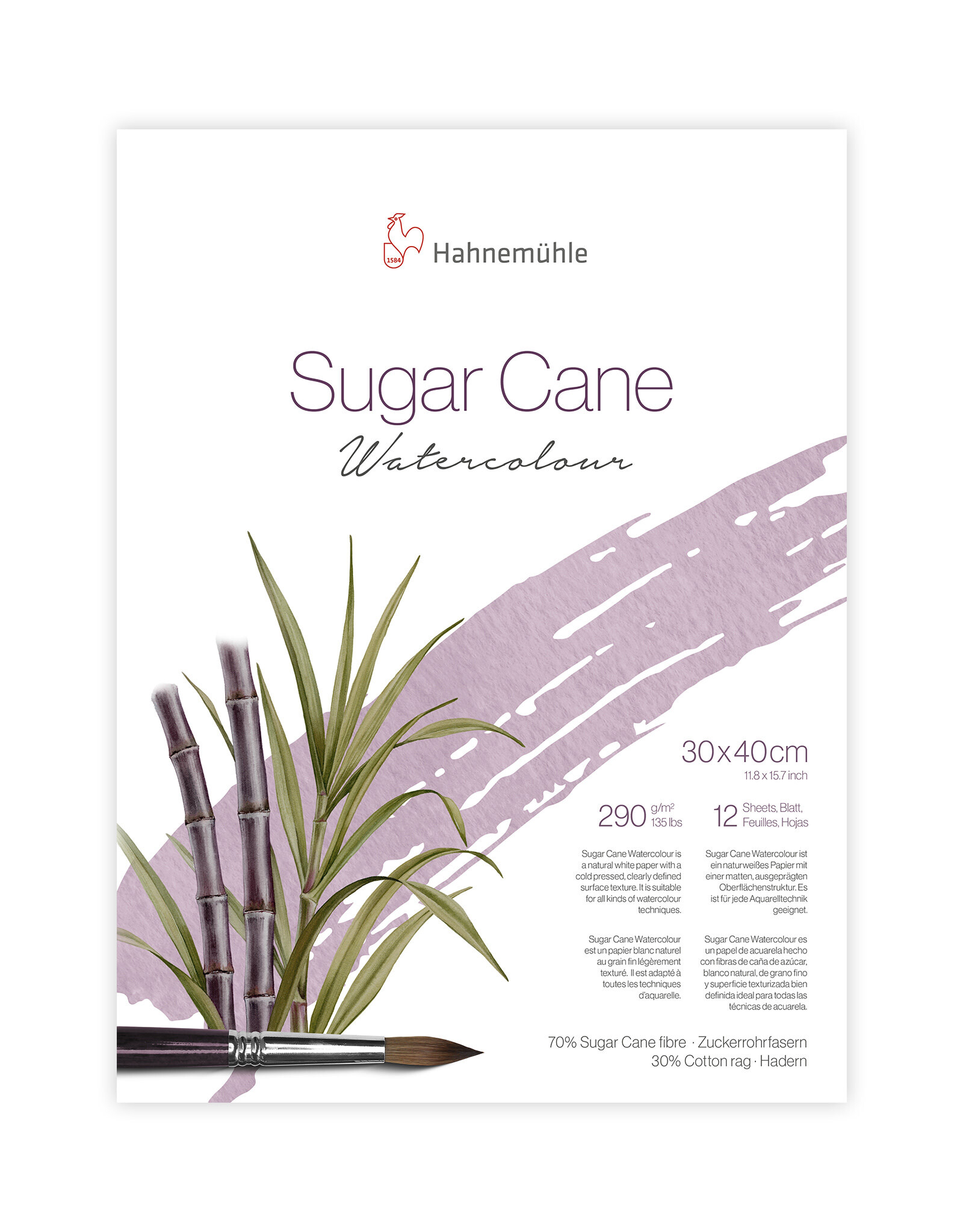 Hahnemuhle Hahnemuhle Sugar Cane Watercolor Block Cold press, 12 Sheets 11.81” X 15.75”