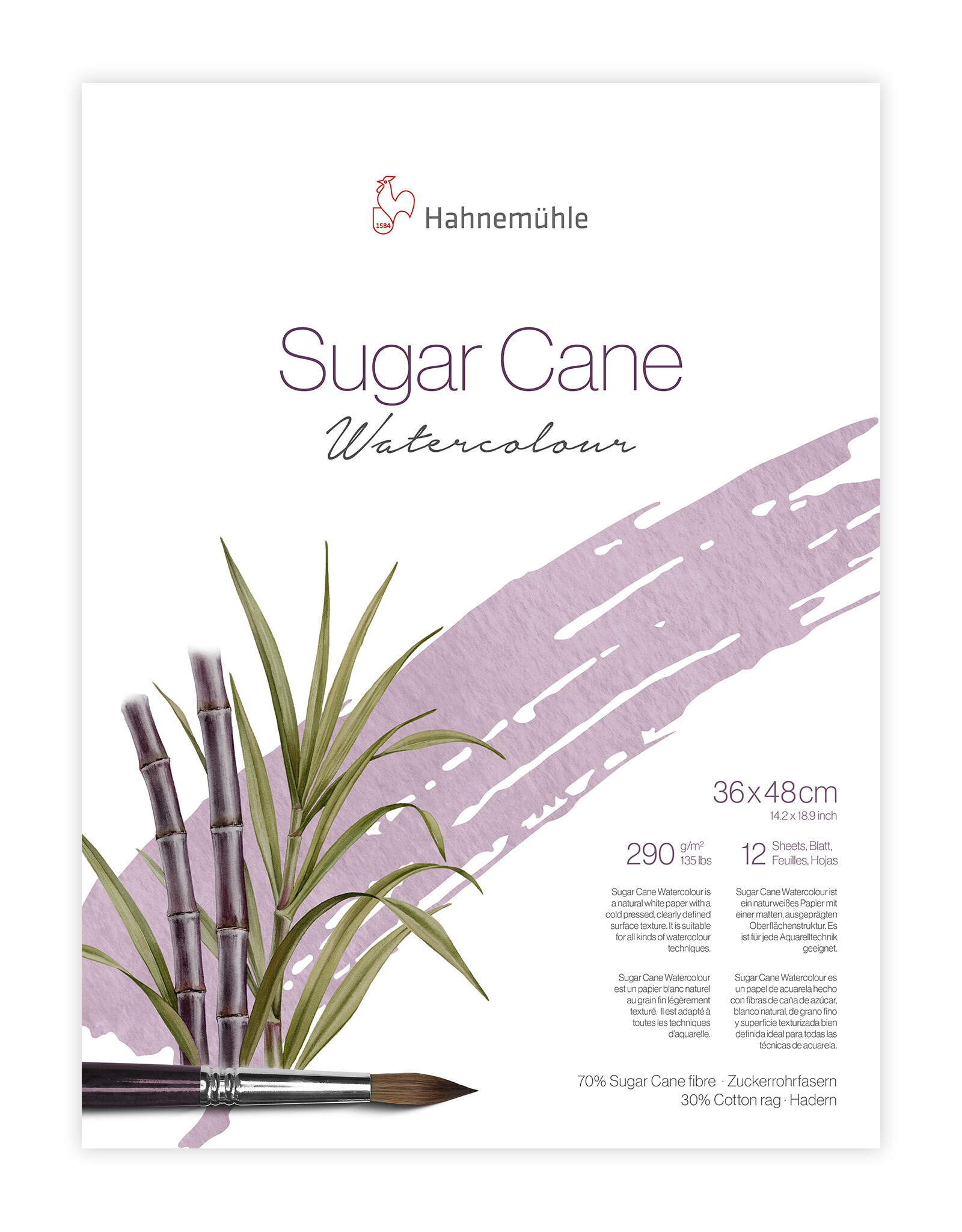 Hahnemuhle Hahnemuhle Sugar Cane Watercolor Block Cold press, 12 Sheets 14.17” X 18.9”