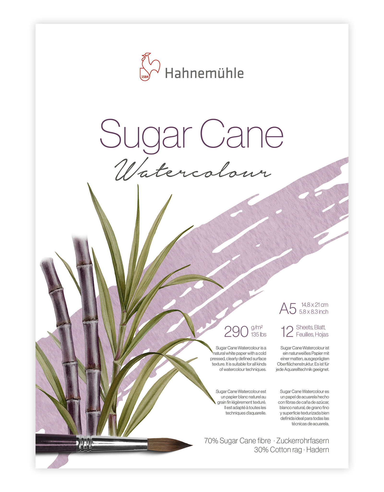 Hahnemuhle Hahnemuhle Sugar Cane Watercolor Paper Cold press, 12 Sheets A5 (5.8” X 8.3”)