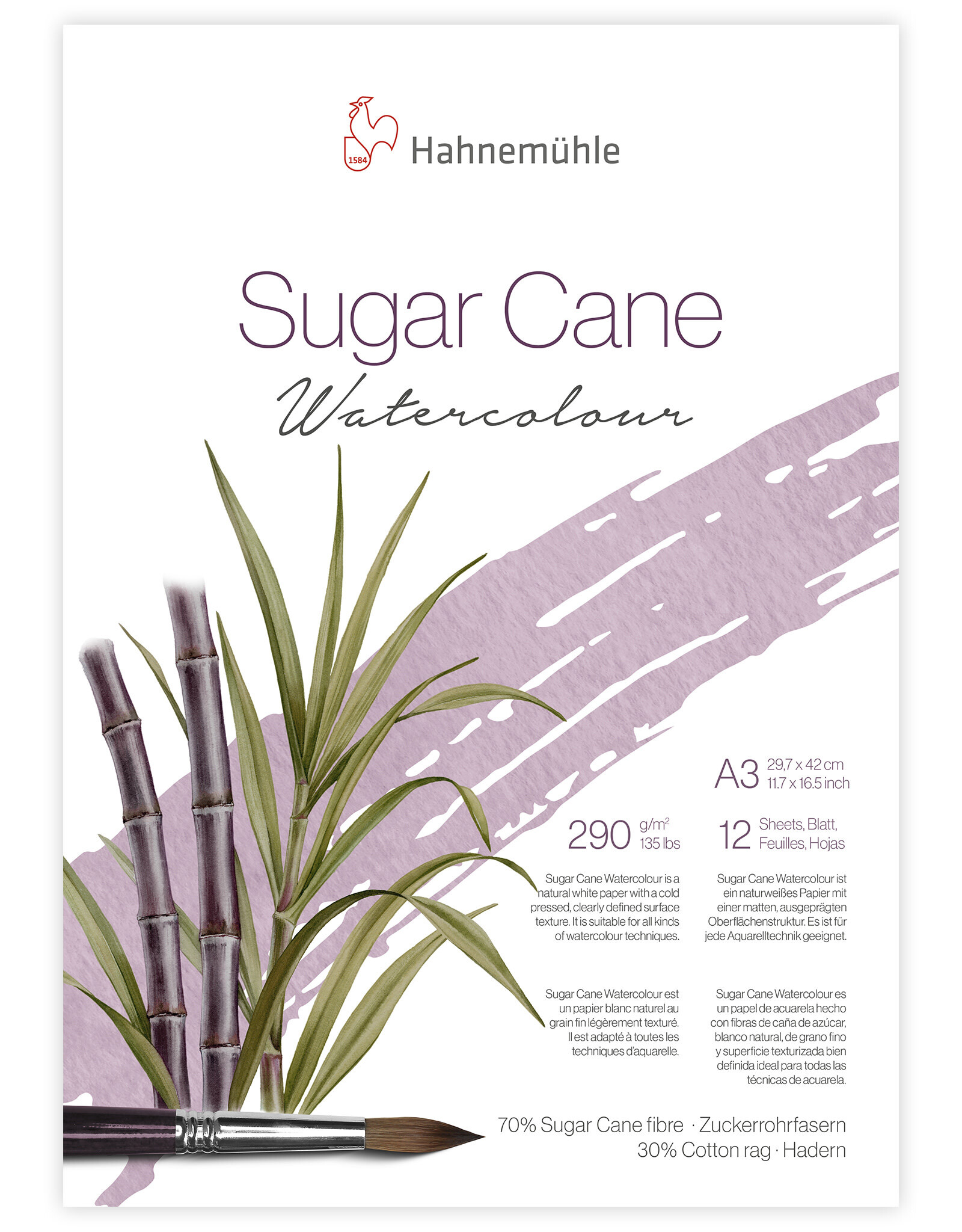 Hahnemuhle Hahnemuhle Sugar Cane Watercolor Paper Cold press, 12 Sheets A3 (11.7” X 16.5")